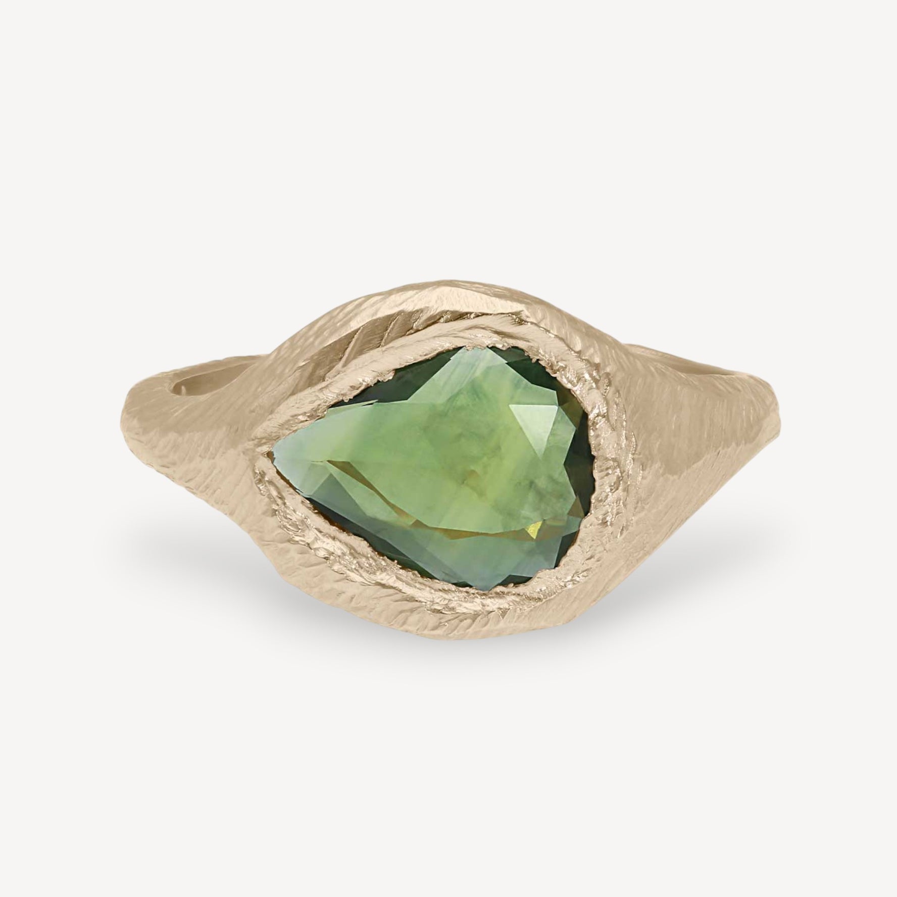 SIGNET Gold Ring with Large Green Sapphire