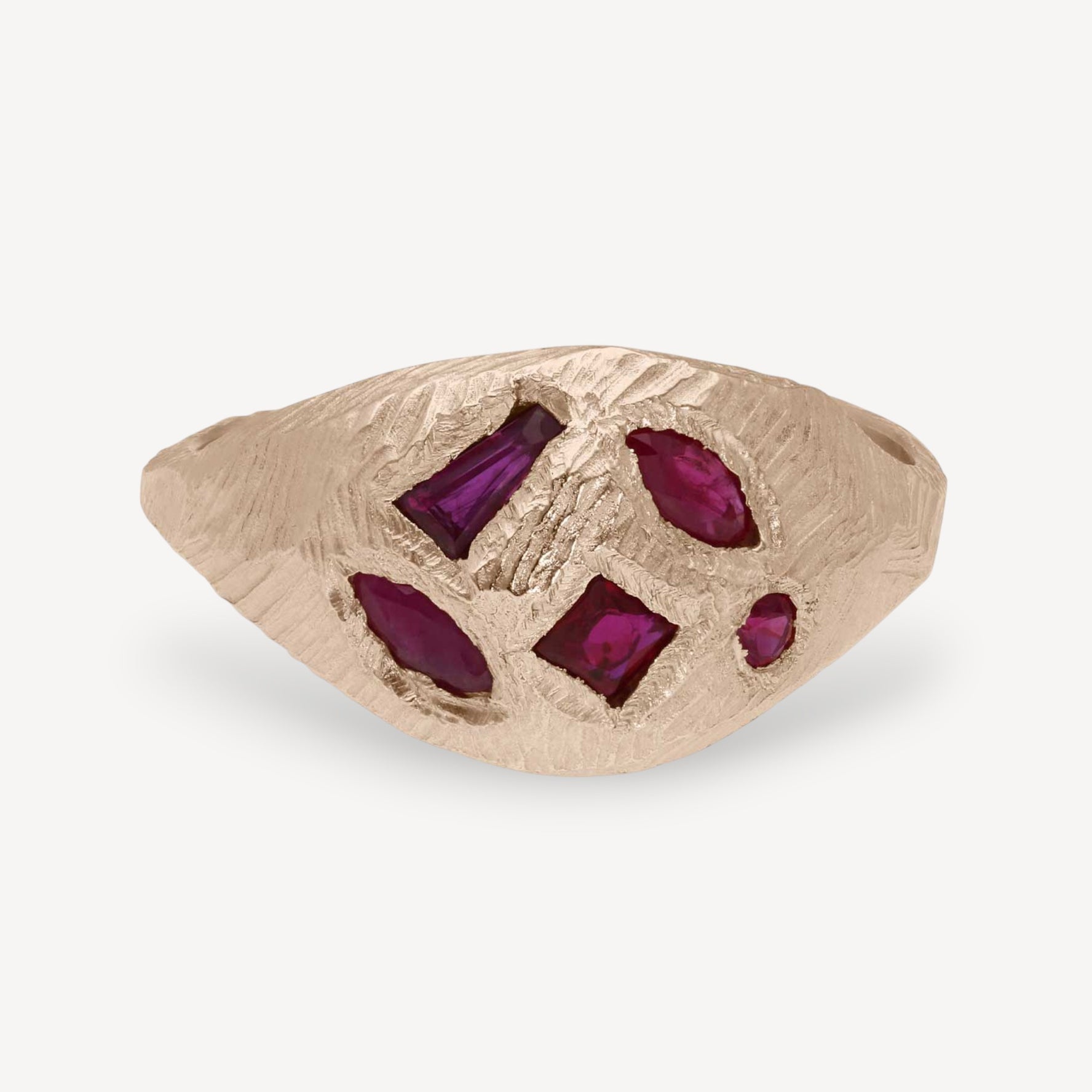 SIGNET Tapered Gold Ring with 5 Rubies