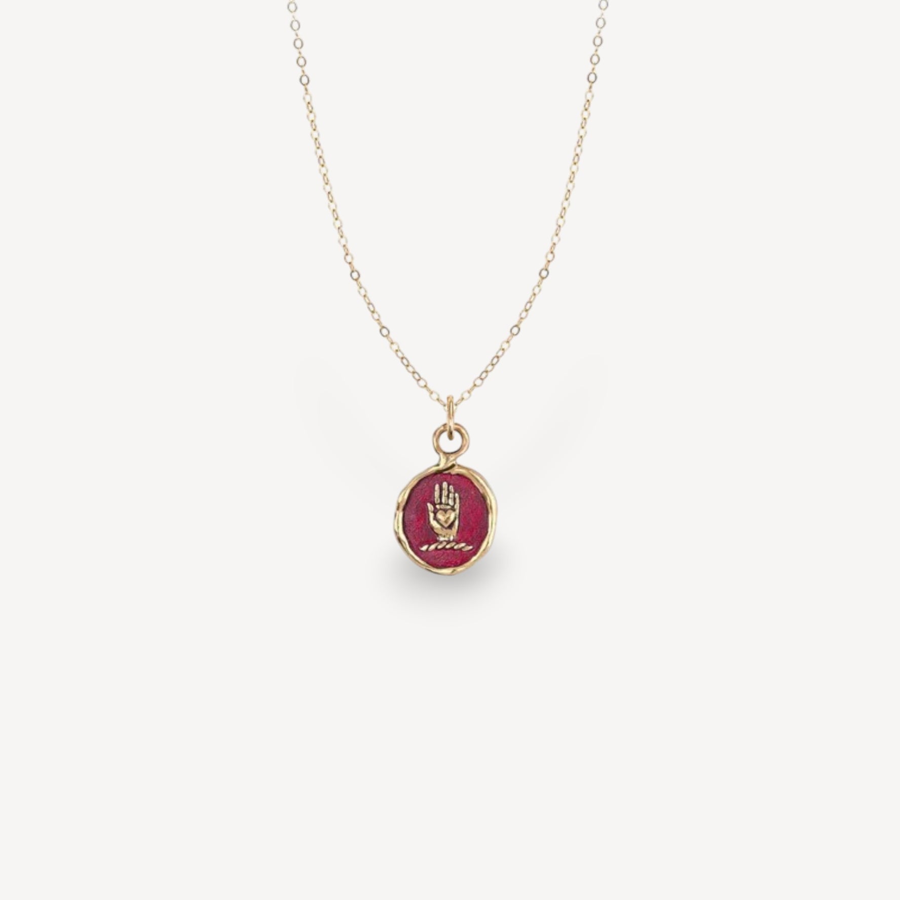 SINCERE Talisman 14ct Yellow Gold Necklace with Red Ceramic Detail
