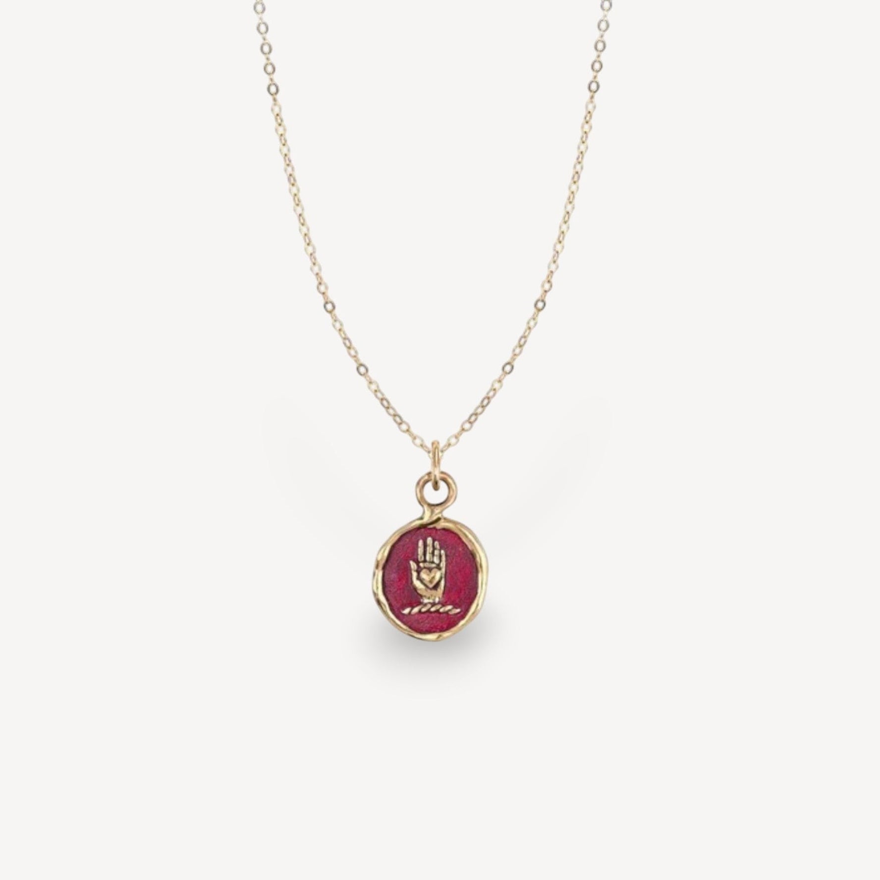 SINCERE Talisman 14ct Yellow Gold Necklace with Red Ceramic Detail by Pyrrha at E.C.One London