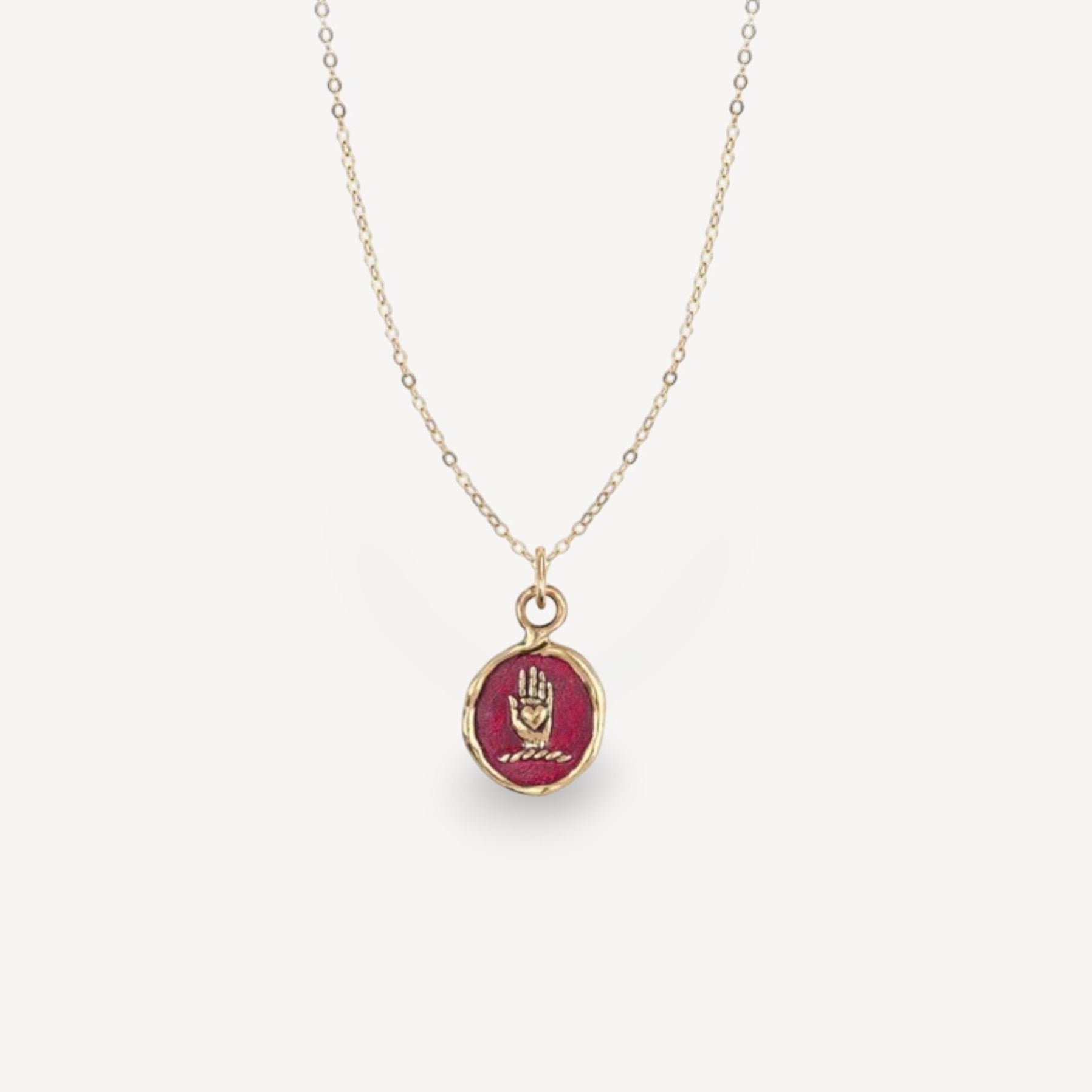 SINCERE Talisman 14ct Yellow Gold Necklace with Red Ceramic Detail by Pyrrha at E.C.One London