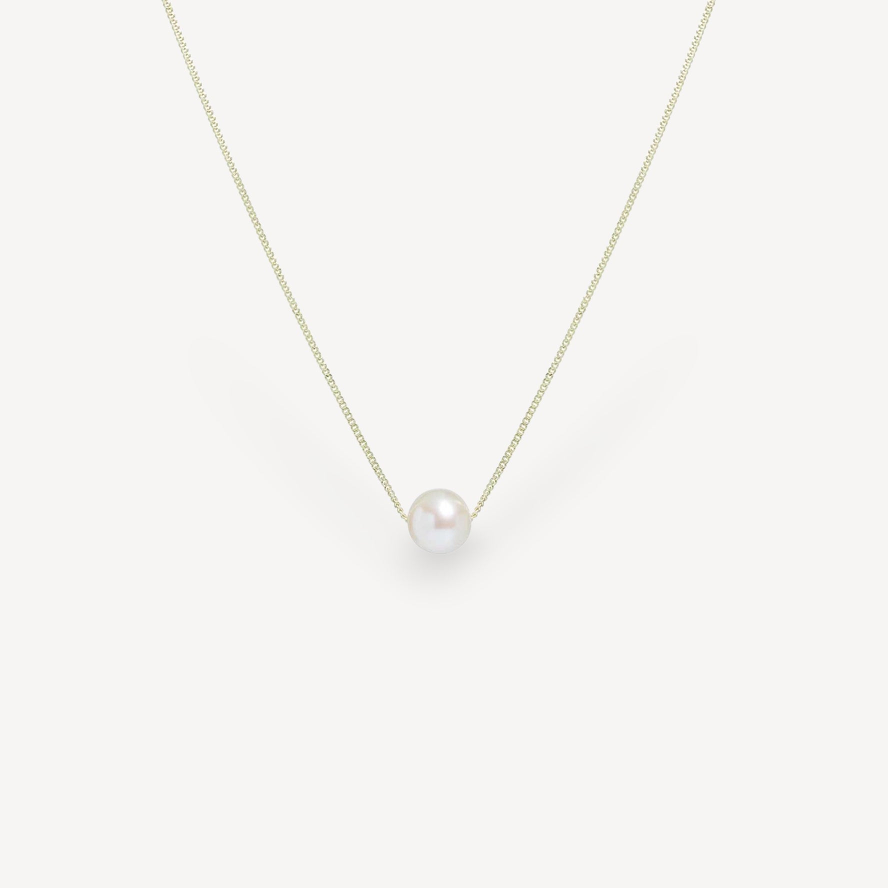 Sliding Small White Pearl Necklace Yellow Gold Chain