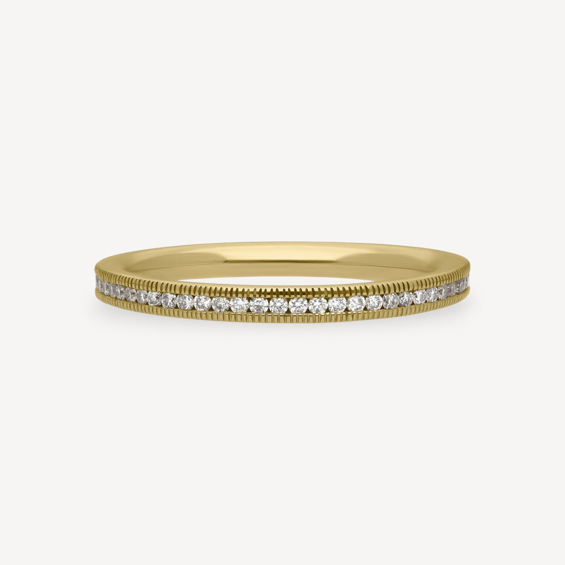 Eternity Ring Slim Channel Set Diamonds with Milgrain Yellow Gold