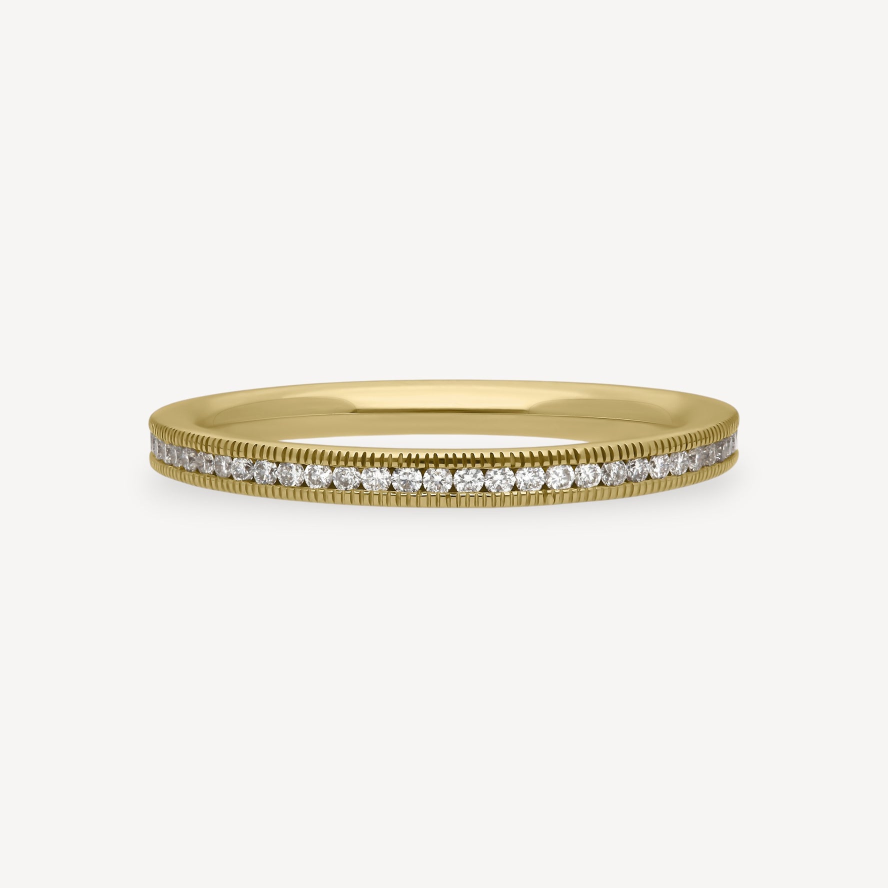 Eternity Ring Slim Channel Set Diamonds with Milgrain Yellow Gold