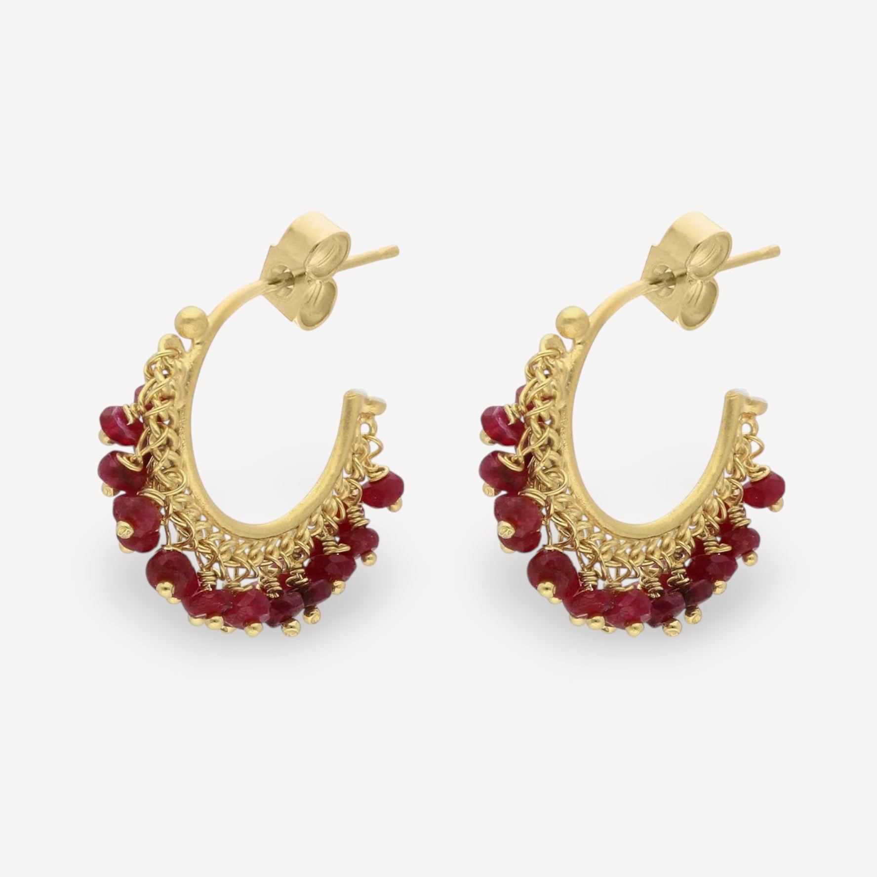 Small Chain Hoop Ruby Earrings