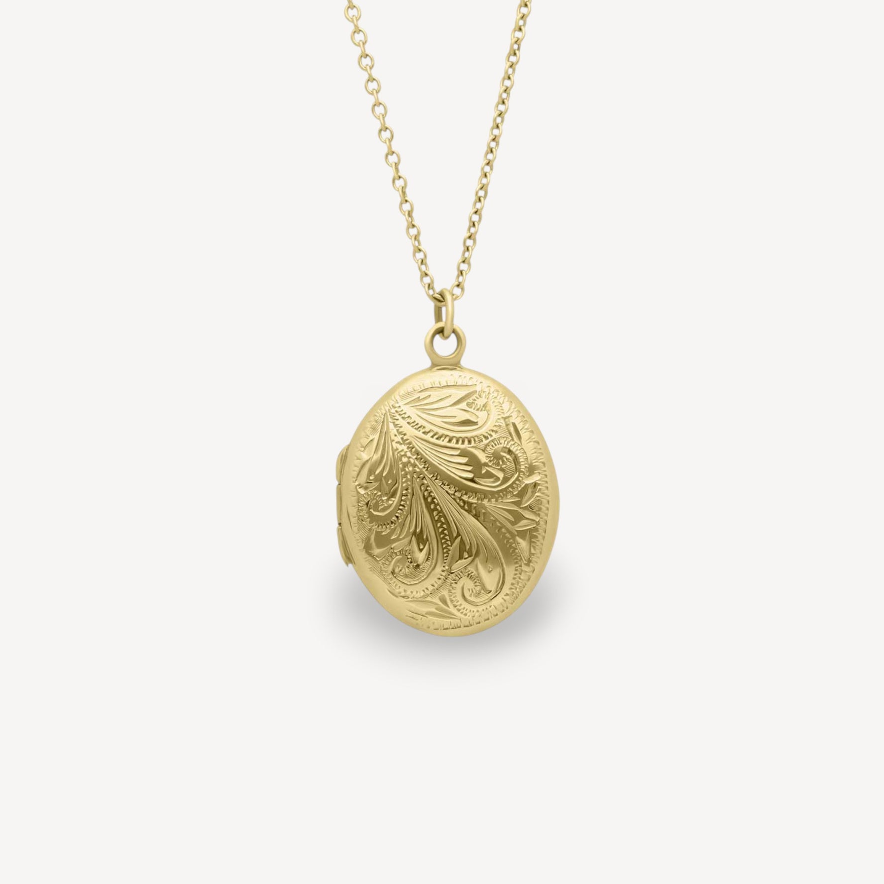 Oval Engraved Gold Locket Necklace