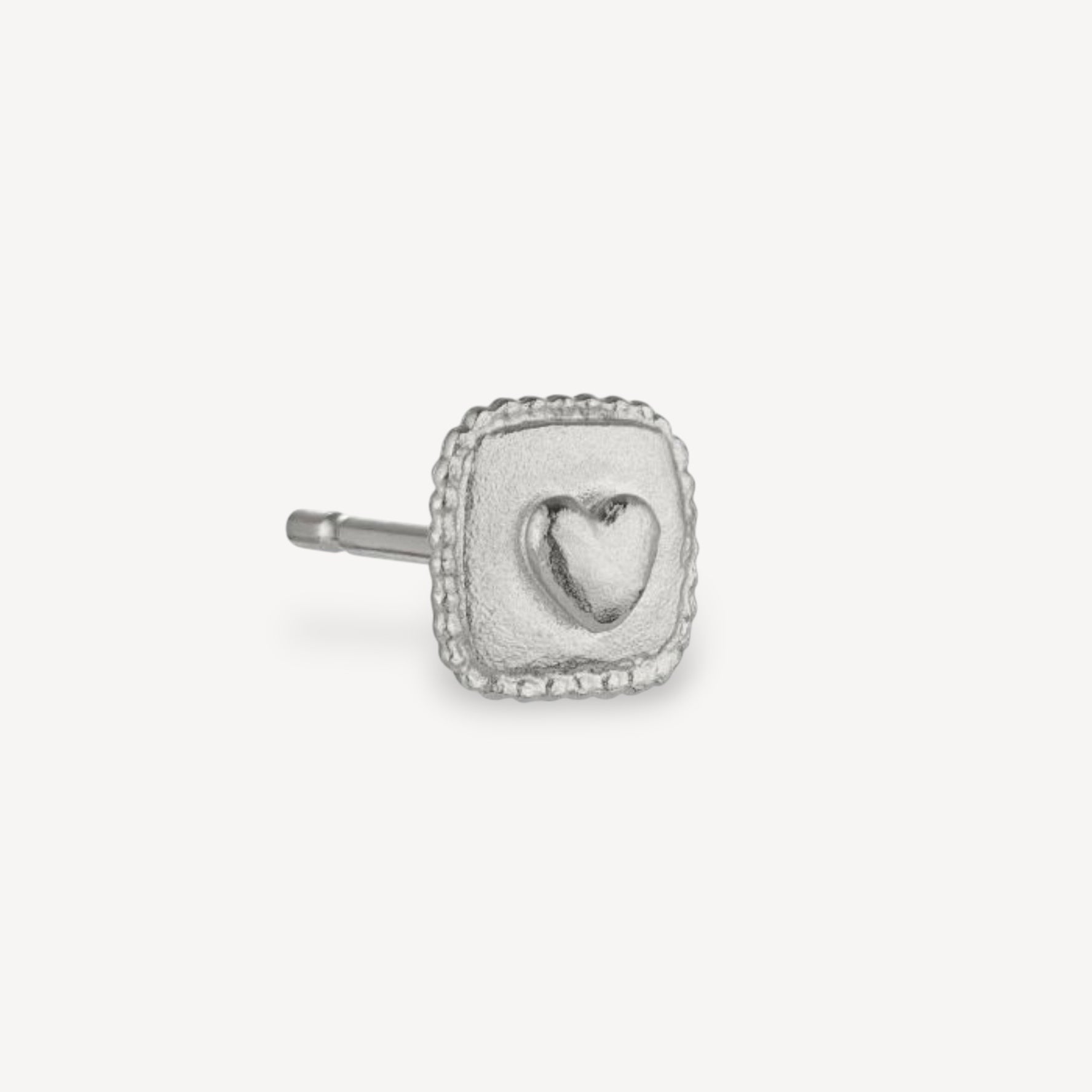 Square Ex-voto Heart Single Stud Earring Silver
