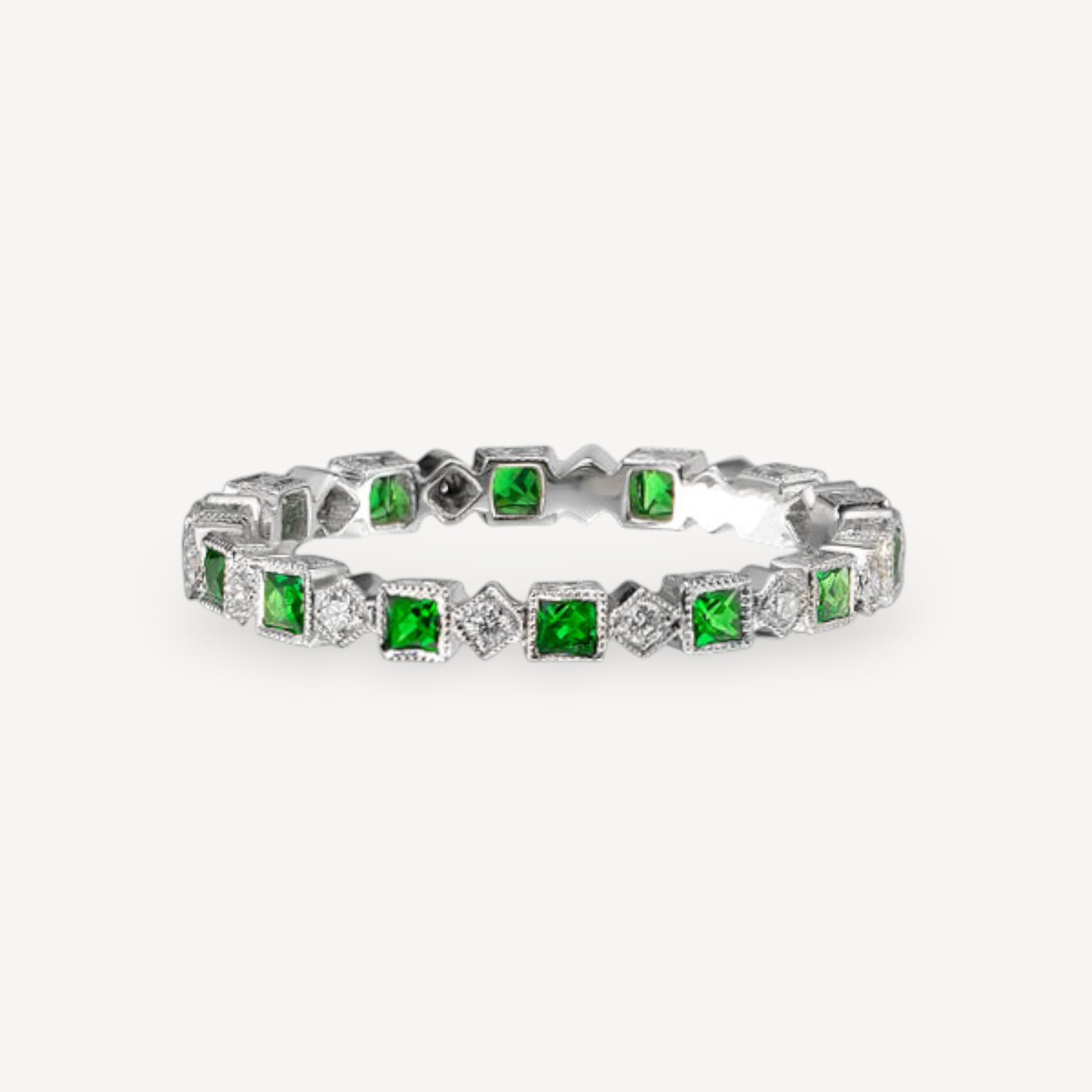 Square & Rhomboid Tsavorite Diamond Eternity Band