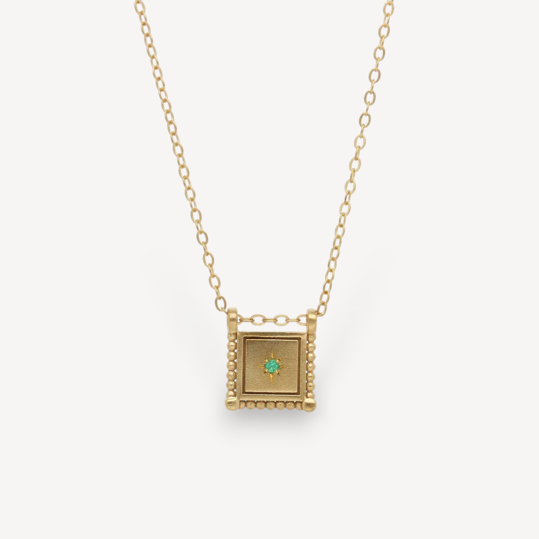 Square Slider Necklace Gold Plated with Emerald