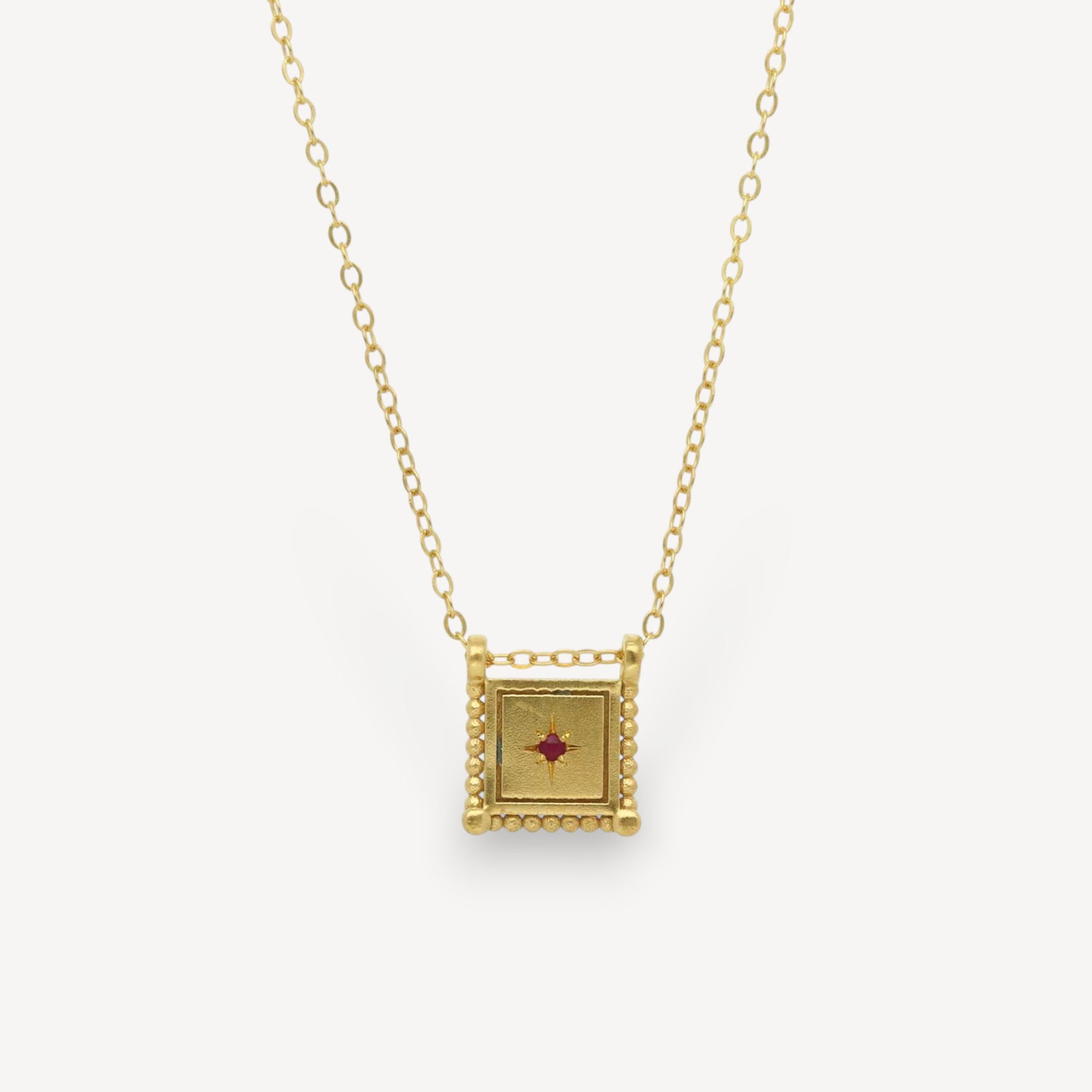 Square Slider Necklace Gold Plated with Ruby