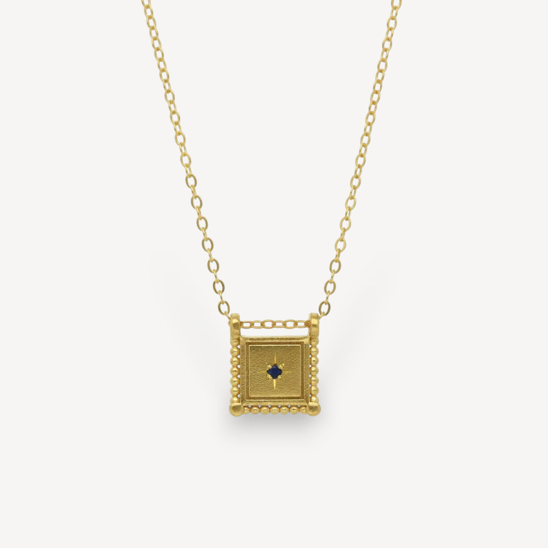 Square Slider Necklace Gold Plated with Sapphire