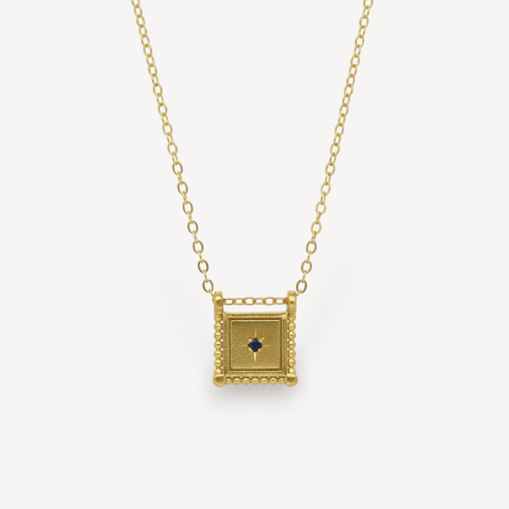 Square Slider Necklace Gold Plated with Sapphire