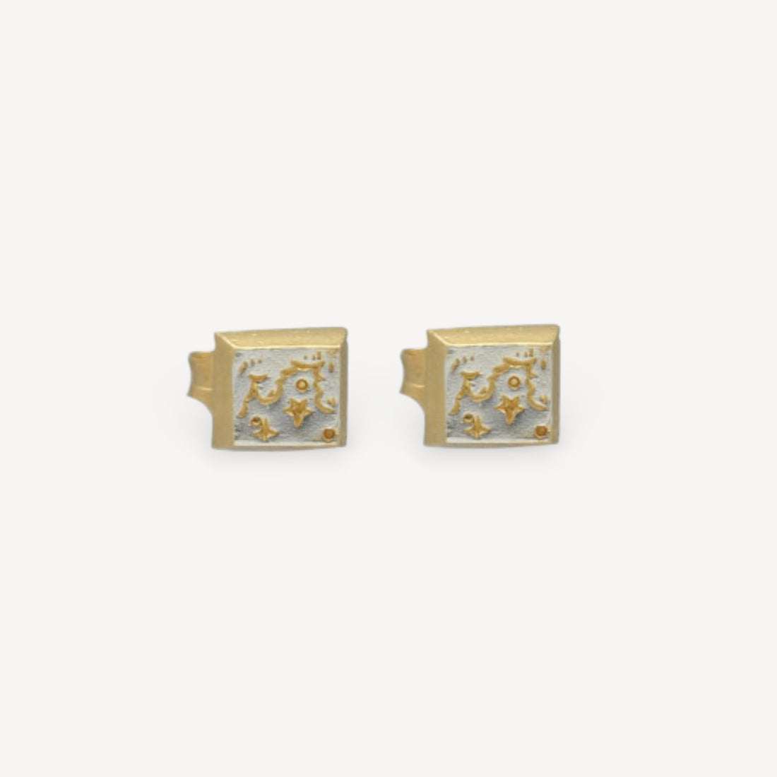 Starry Sky Square Stud Earrings Silver and Gold Plated