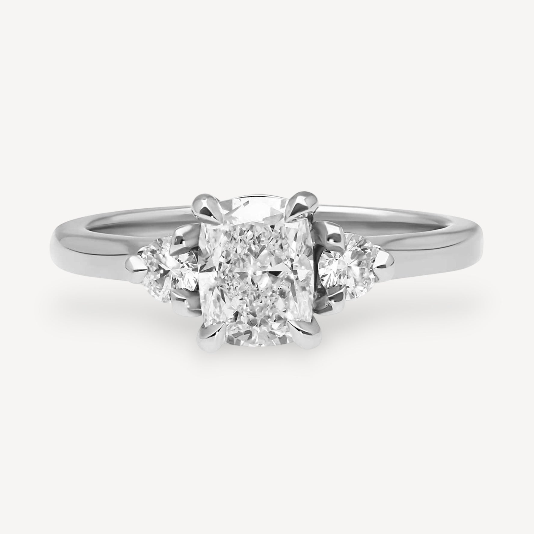 STELLA Cushion Diamond Platinum Trilogy Engagement Ring