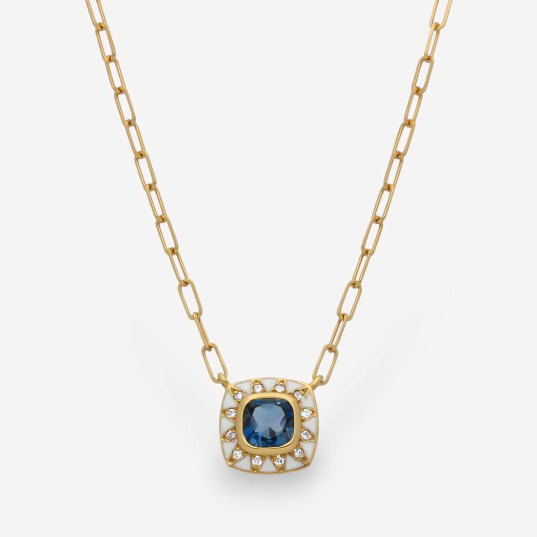 STELLA Gold Necklace with London Blue topaz and White Enamel