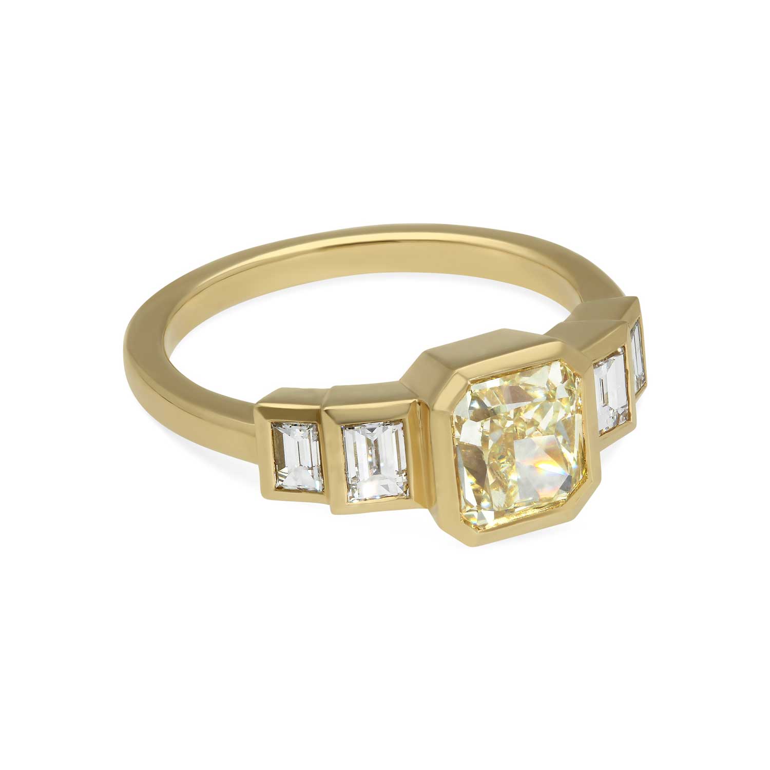 ethical engagement ring EVELYN Deco Yellow Diamond Yellow Gold Engagement Ring by B Corp jeweller E.C.One London