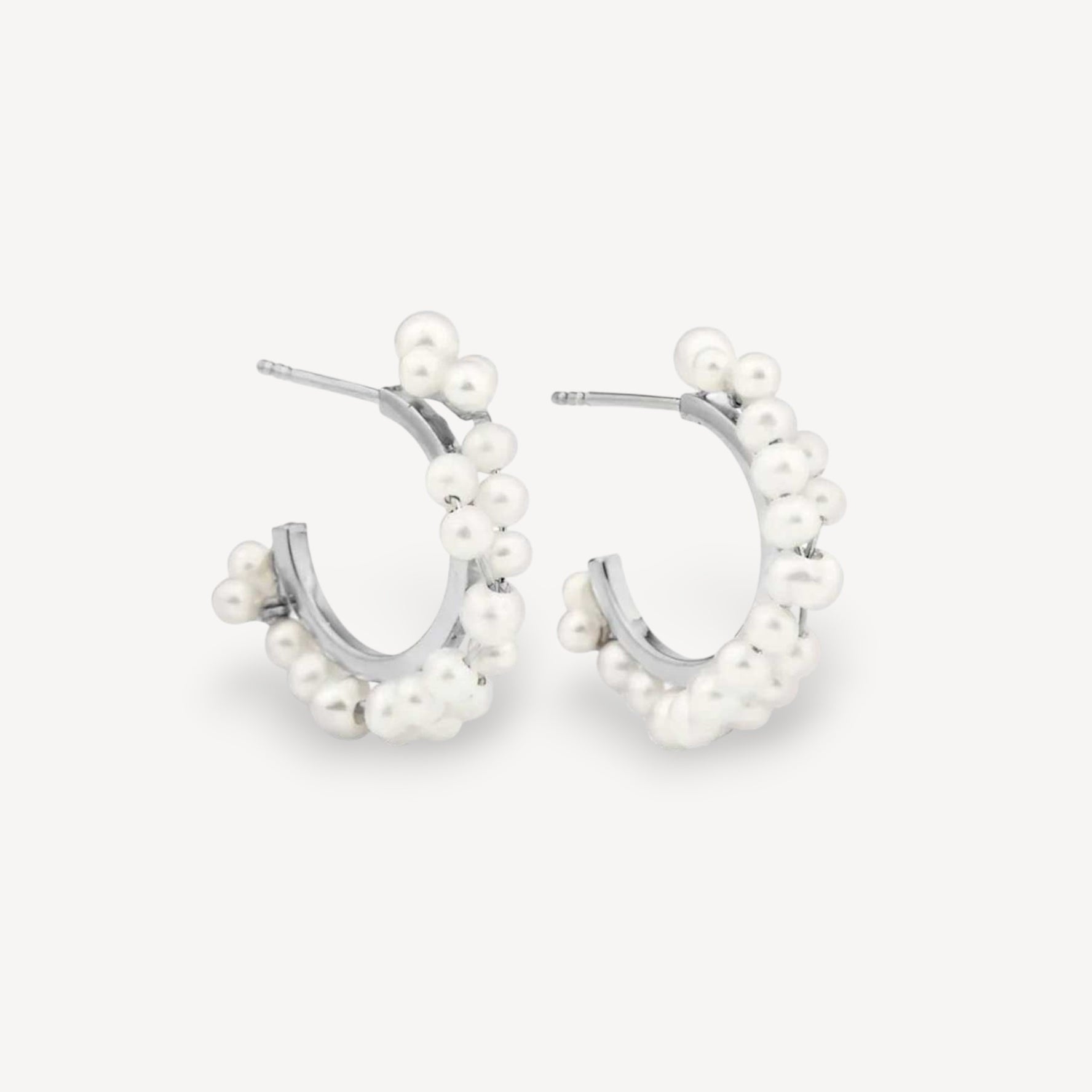 STRATUS Hoop Earrings with Pearls Silver