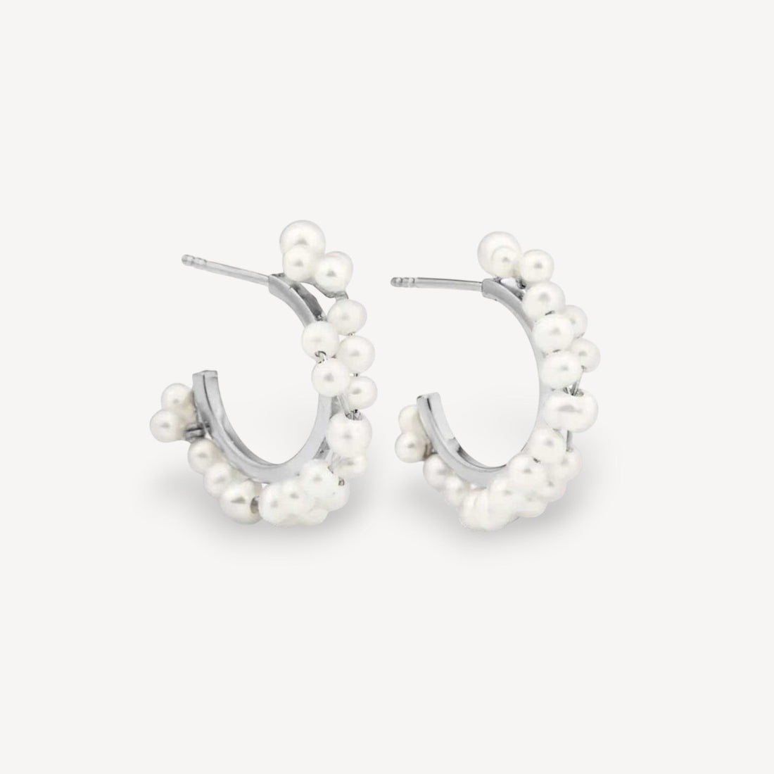 STRATUS Hoop Earrings with Pearls Silver