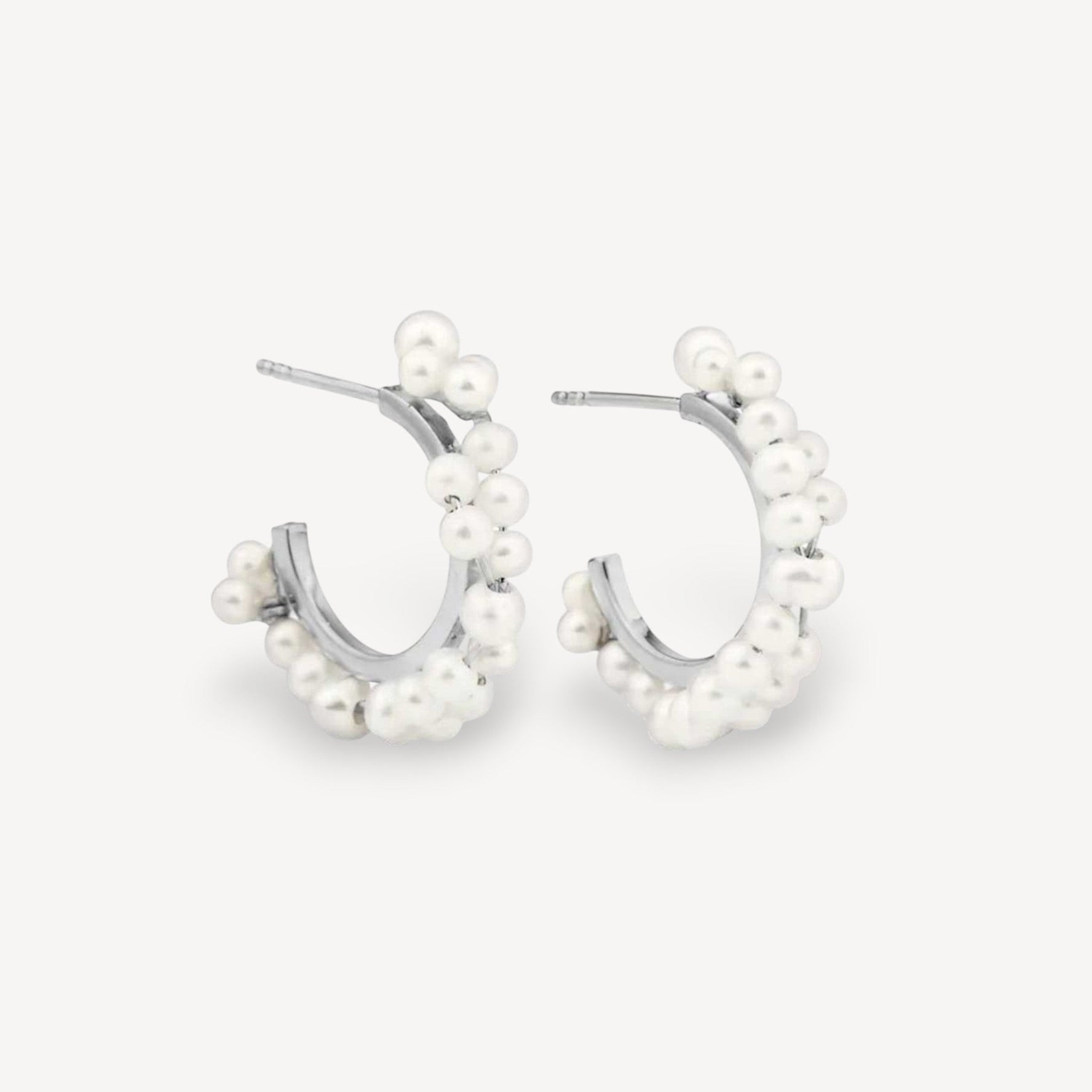 STRATUS Hoop Earrings with Pearls Silver