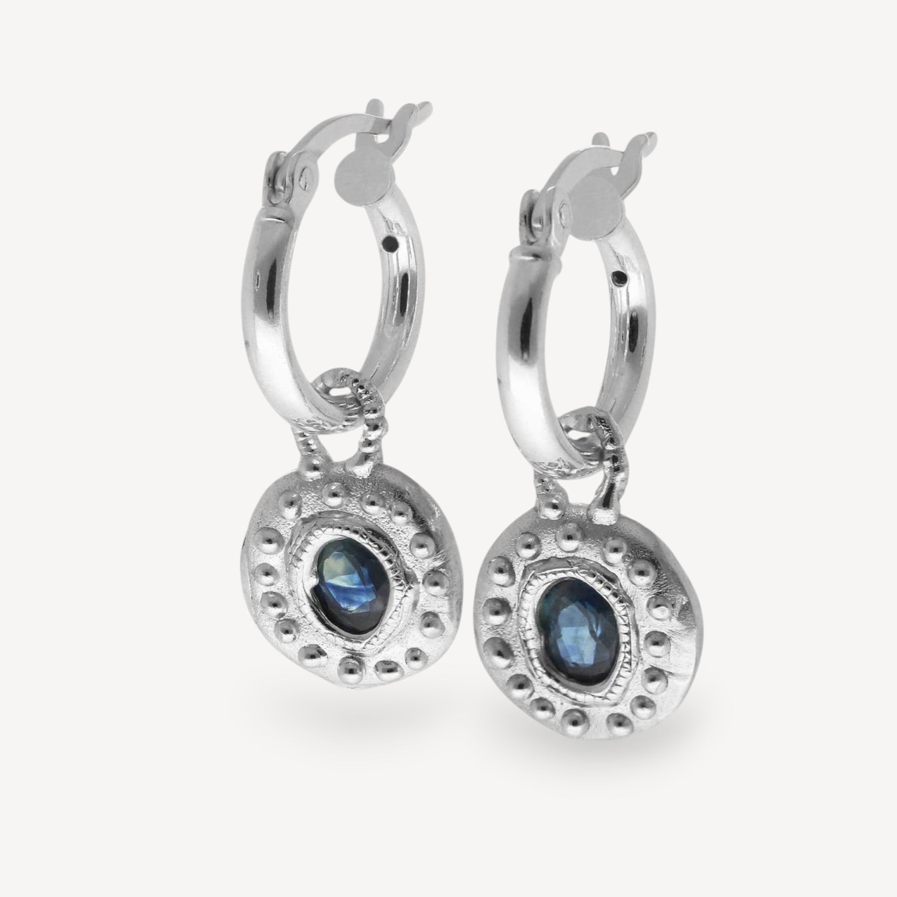 SUN RA Drop Earrings with Blue Sapphires Silver