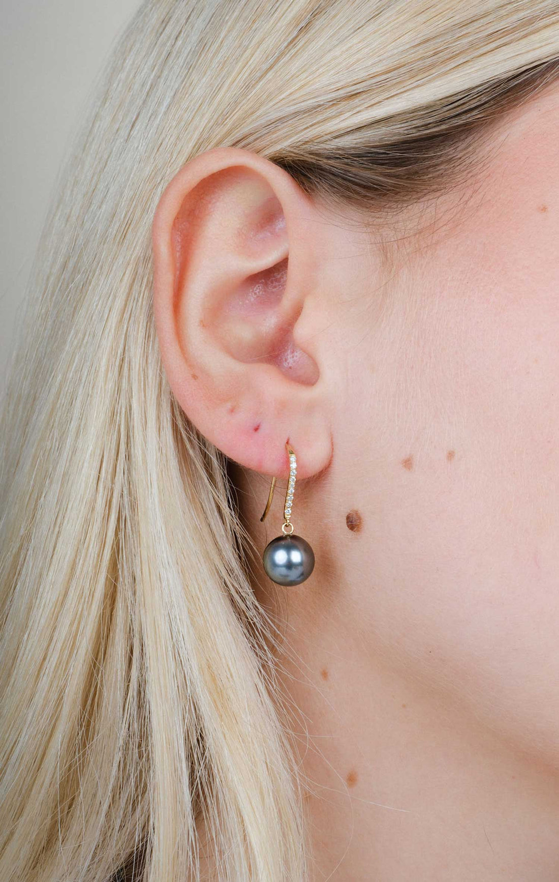 Tahitian Pearl and Diamond Gold Hook Earrings at ethical jeweller E.C.One London