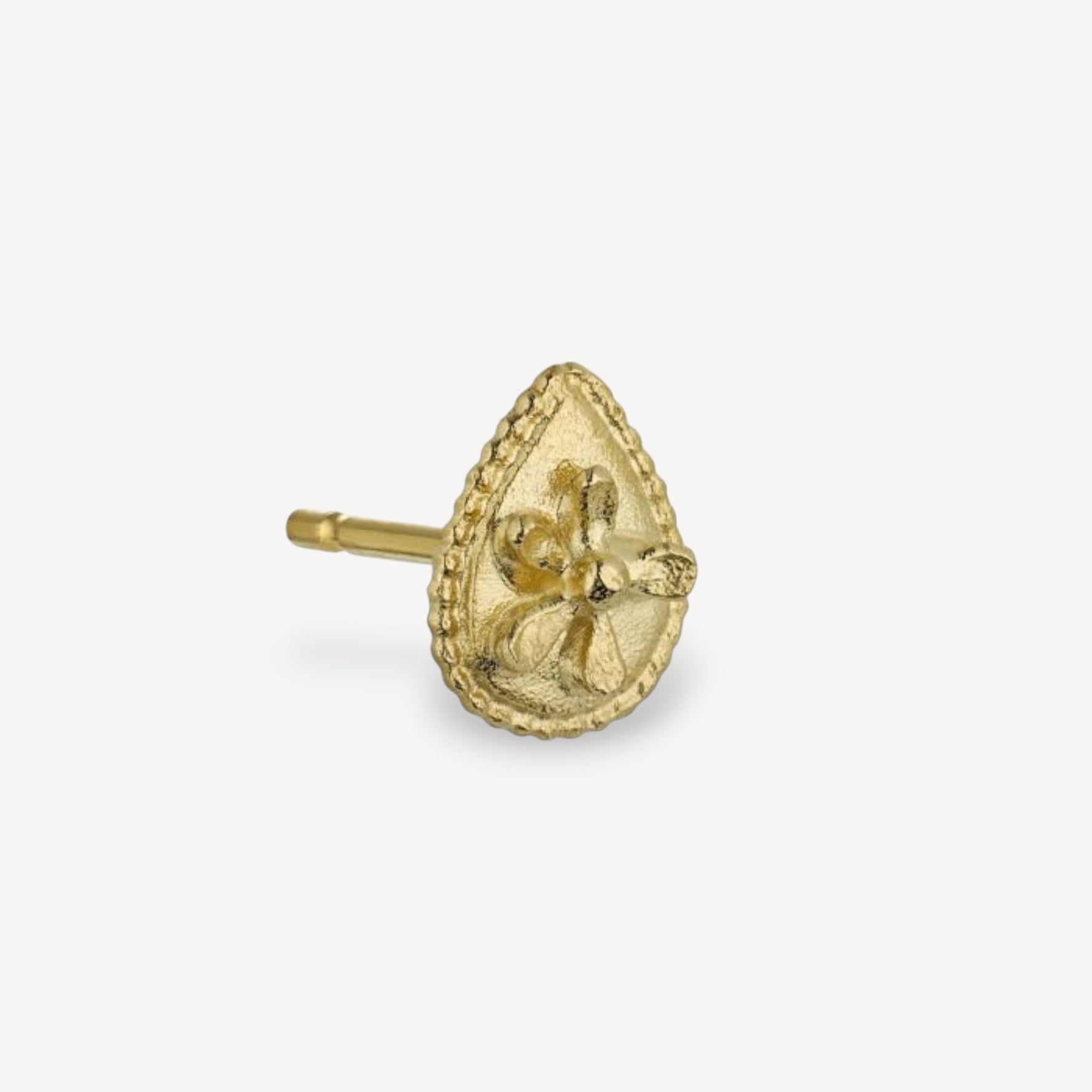 Teardrop Ex-voto Flower Stud Earring Gold Plated SINGLE