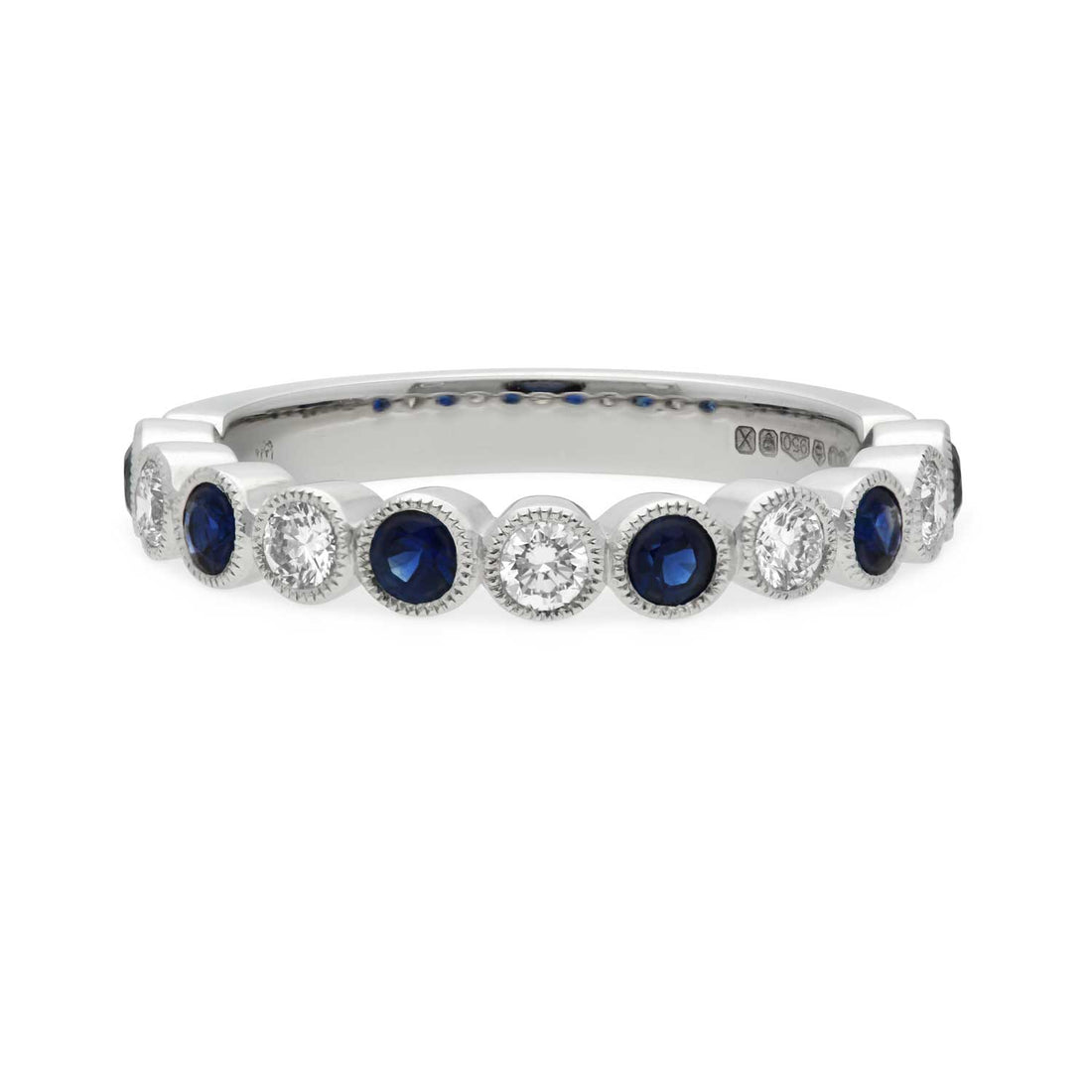 Ungar and Ungar Blue Sapphire and Diamond Half Eternity Ring Platinum at EC One London