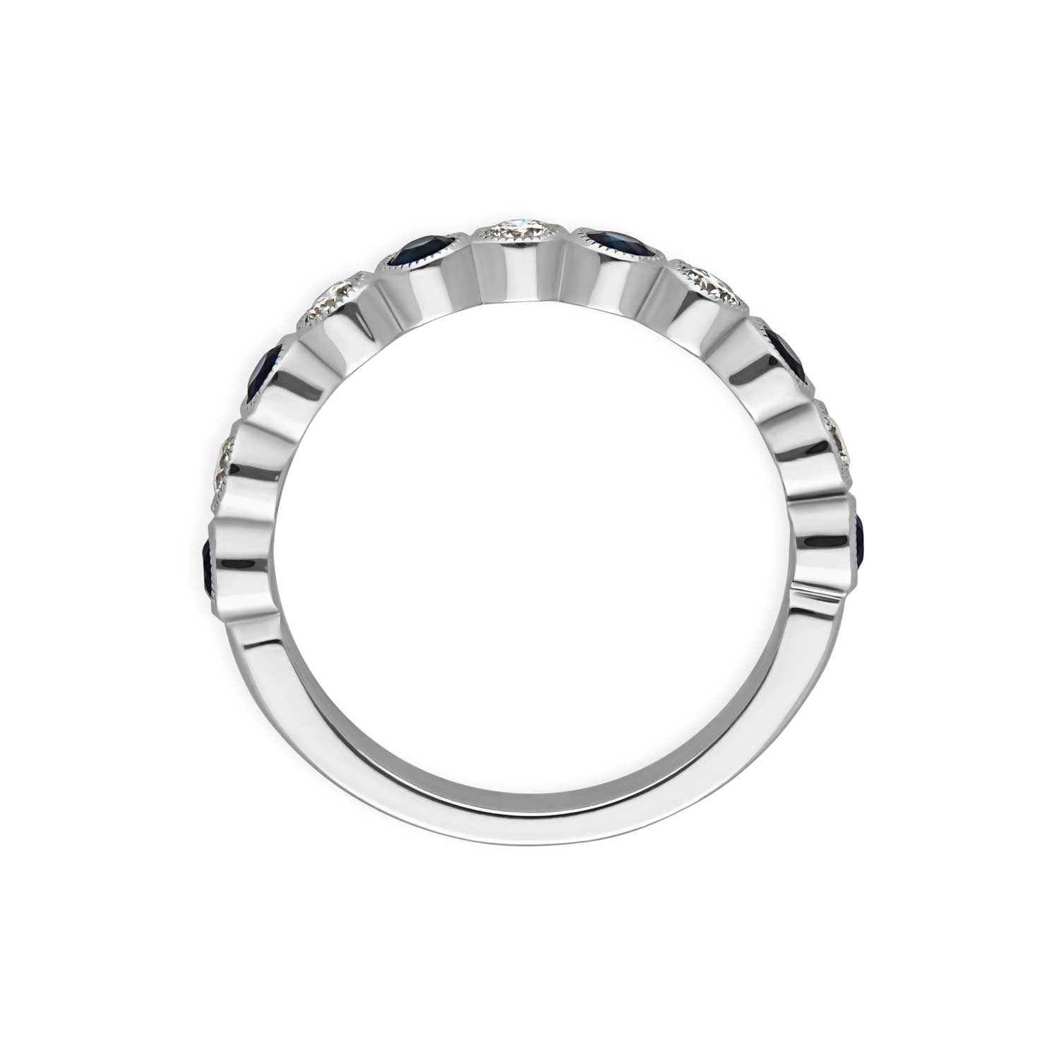 Ungar and Ungar Blue Sapphire and Diamond Half Eternity Ring Platinum at EC One London