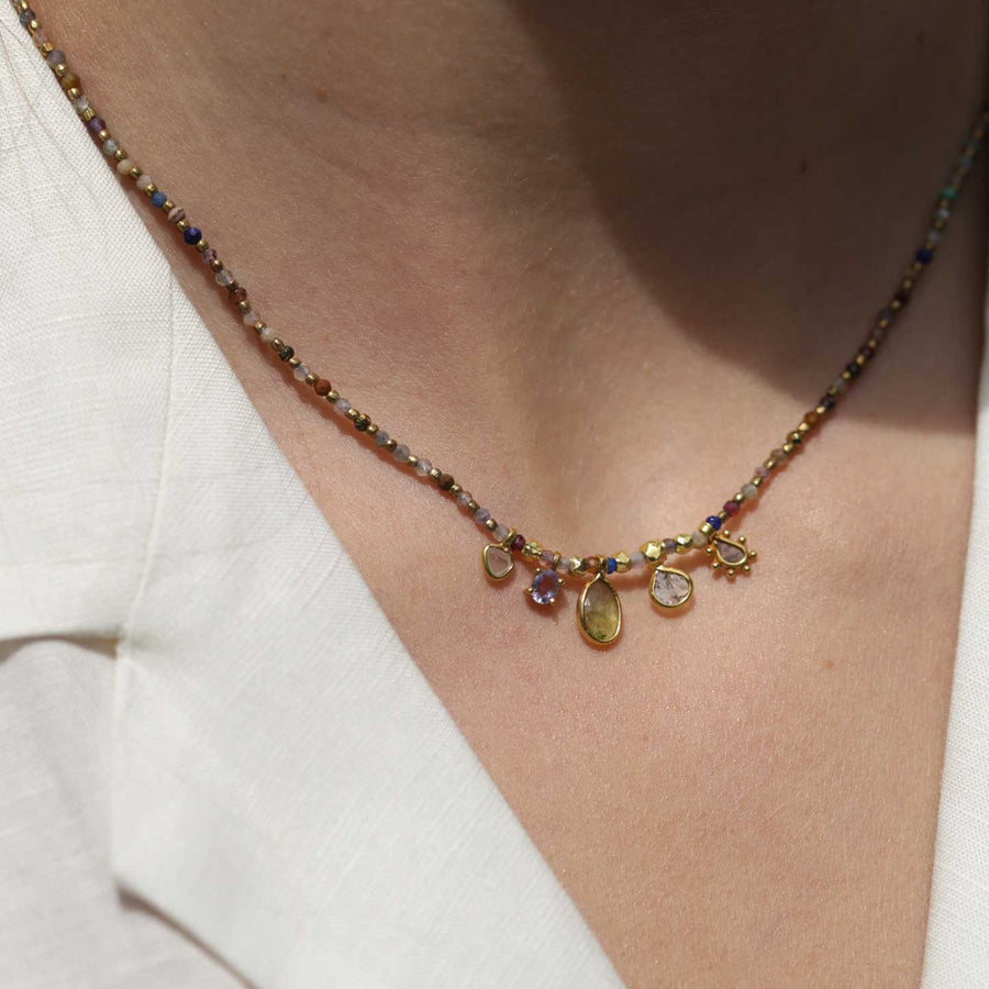 Untitledition LILIBET necklace with grey Diamonds, Green tourmalines & Tanzanite at ethical jeweller EC One London