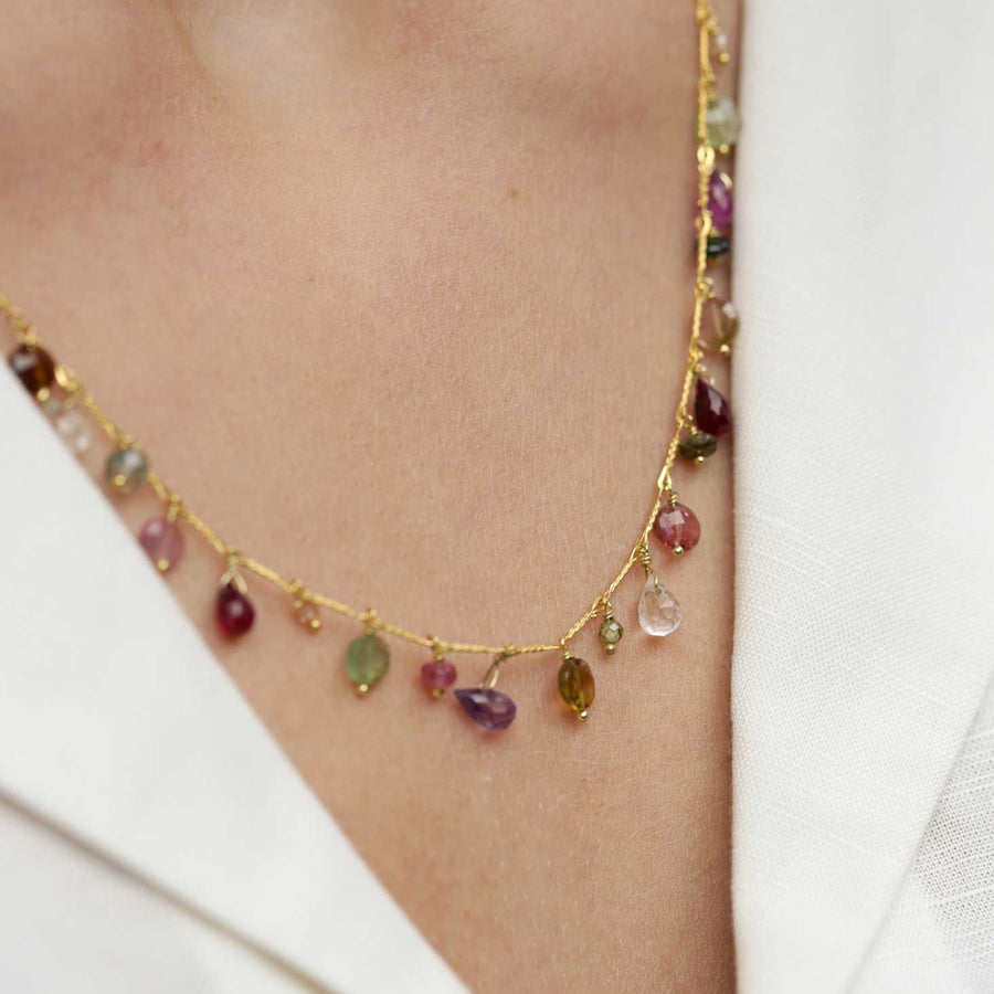 Untitledition MUGHETTO necklace with Sapphires & Tourmalines at ethical jeweller EC One London
