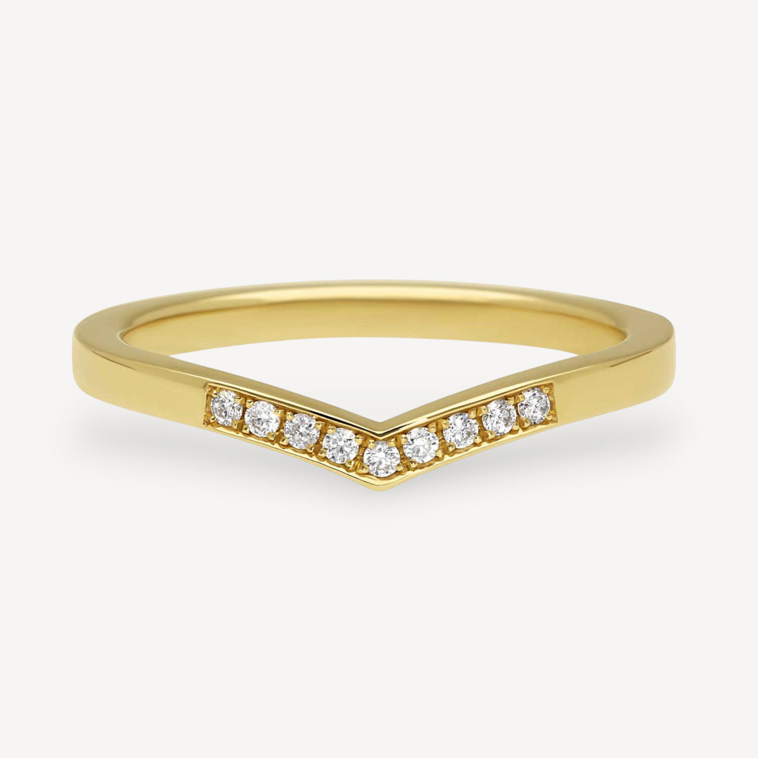 V-shaped Wedding Ring Yellow Gold Pave Diamonds