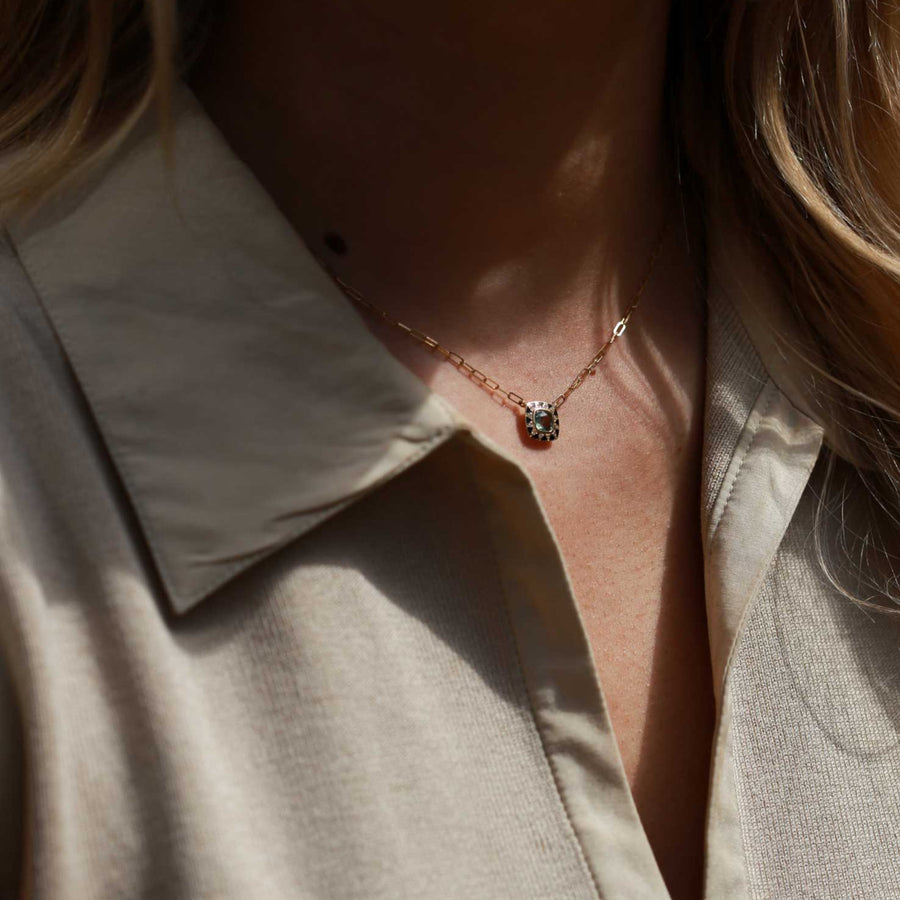 STELLA Gold Necklace with Green Amethyst and Black Enamel by Van Den Abeele at EC One London