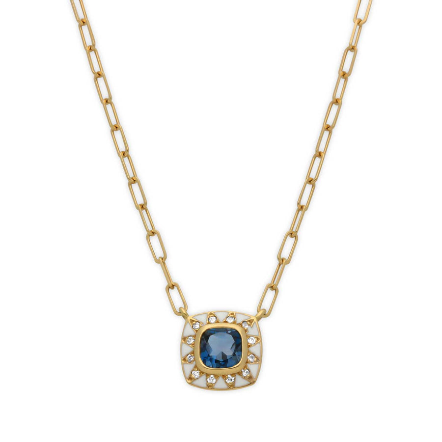 STELLA Gold Necklace with London Blue topaz and White Enamel by Van Den Abeele at EC One London