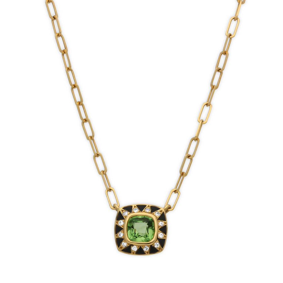 STELLA Gold Necklace with Green Amethyst and Black Enamel