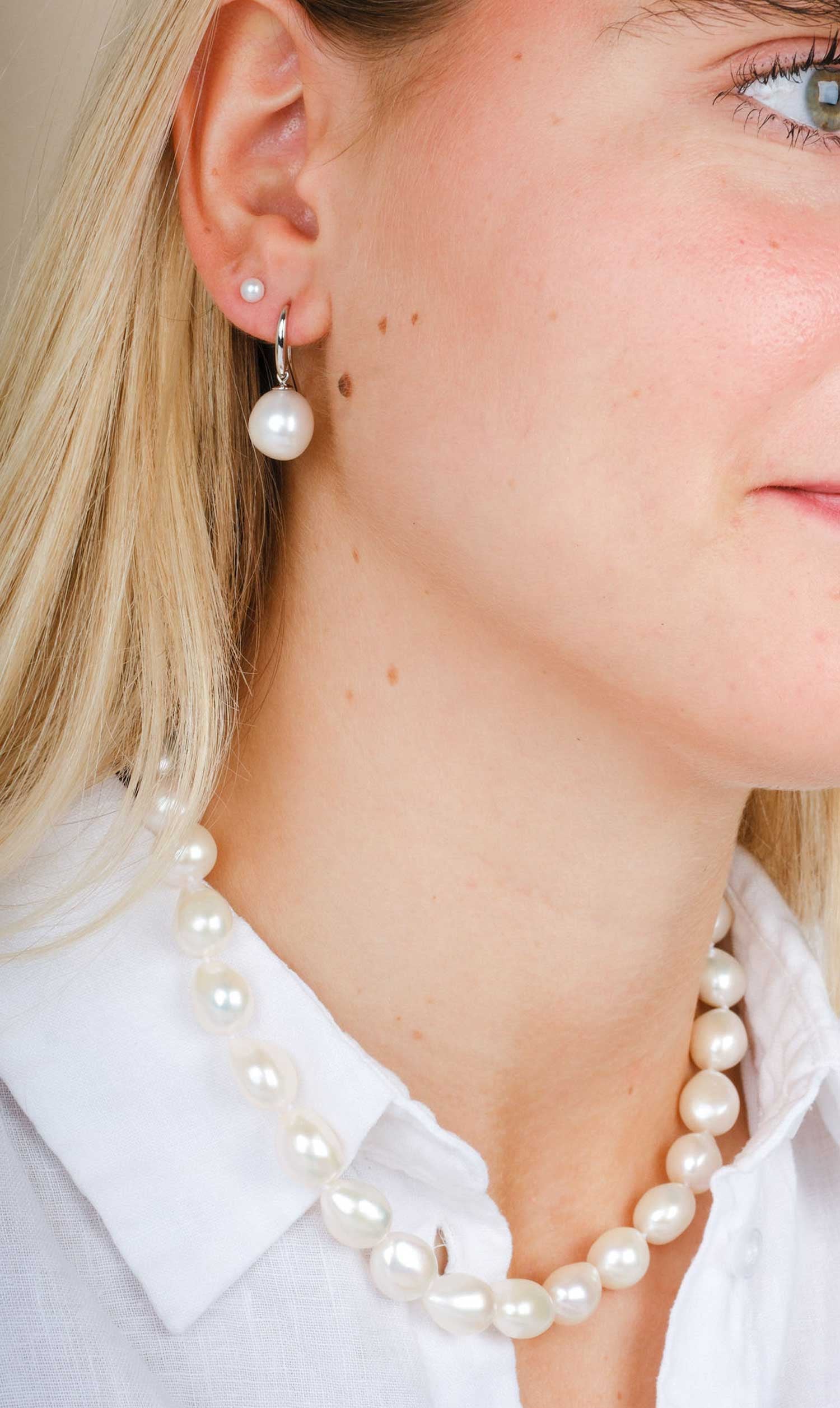 baroque white Freshwater Pearl Necklace with silver Catch at ethical B Corp jeweller E.C.One London