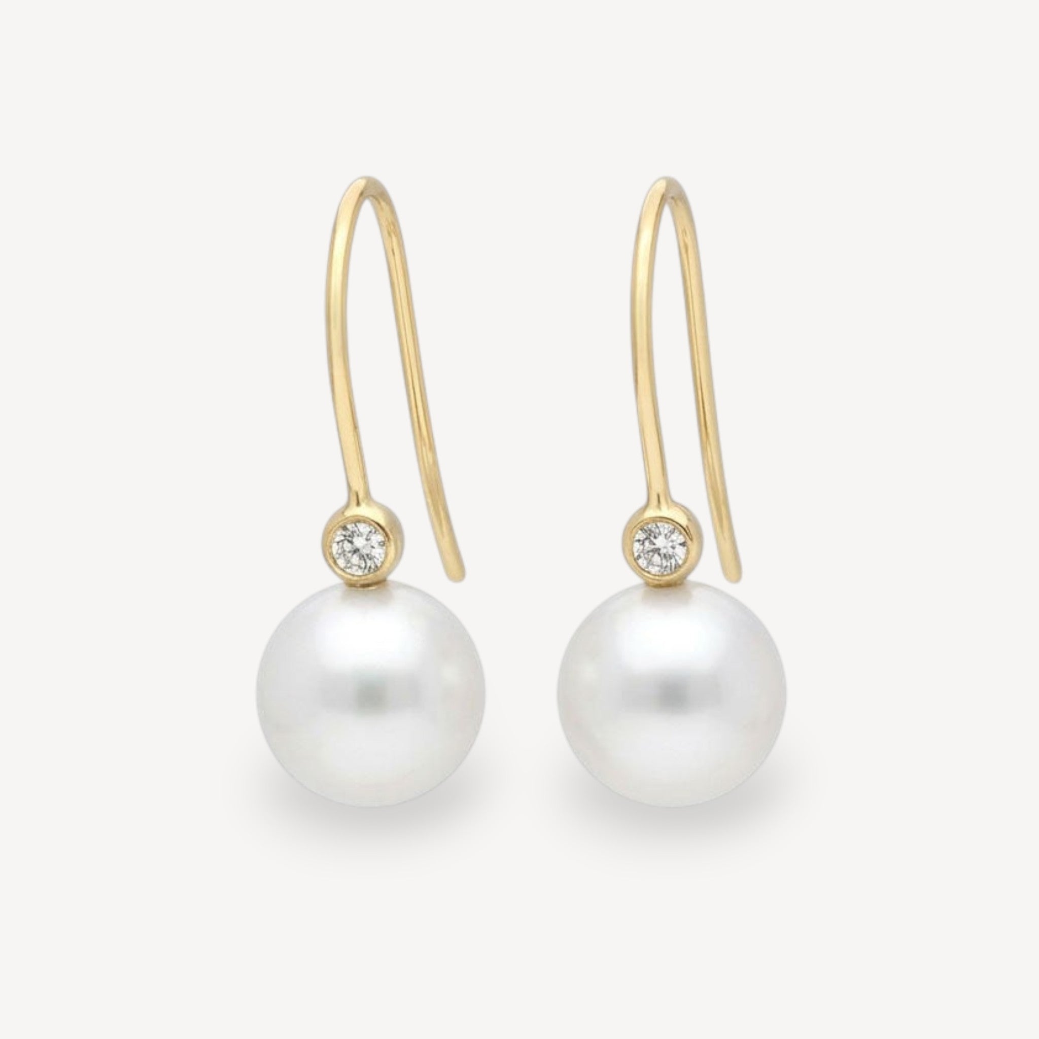 White Pearl and Diamond Gold Hook Earrings at ethical jeweller E.C.One London