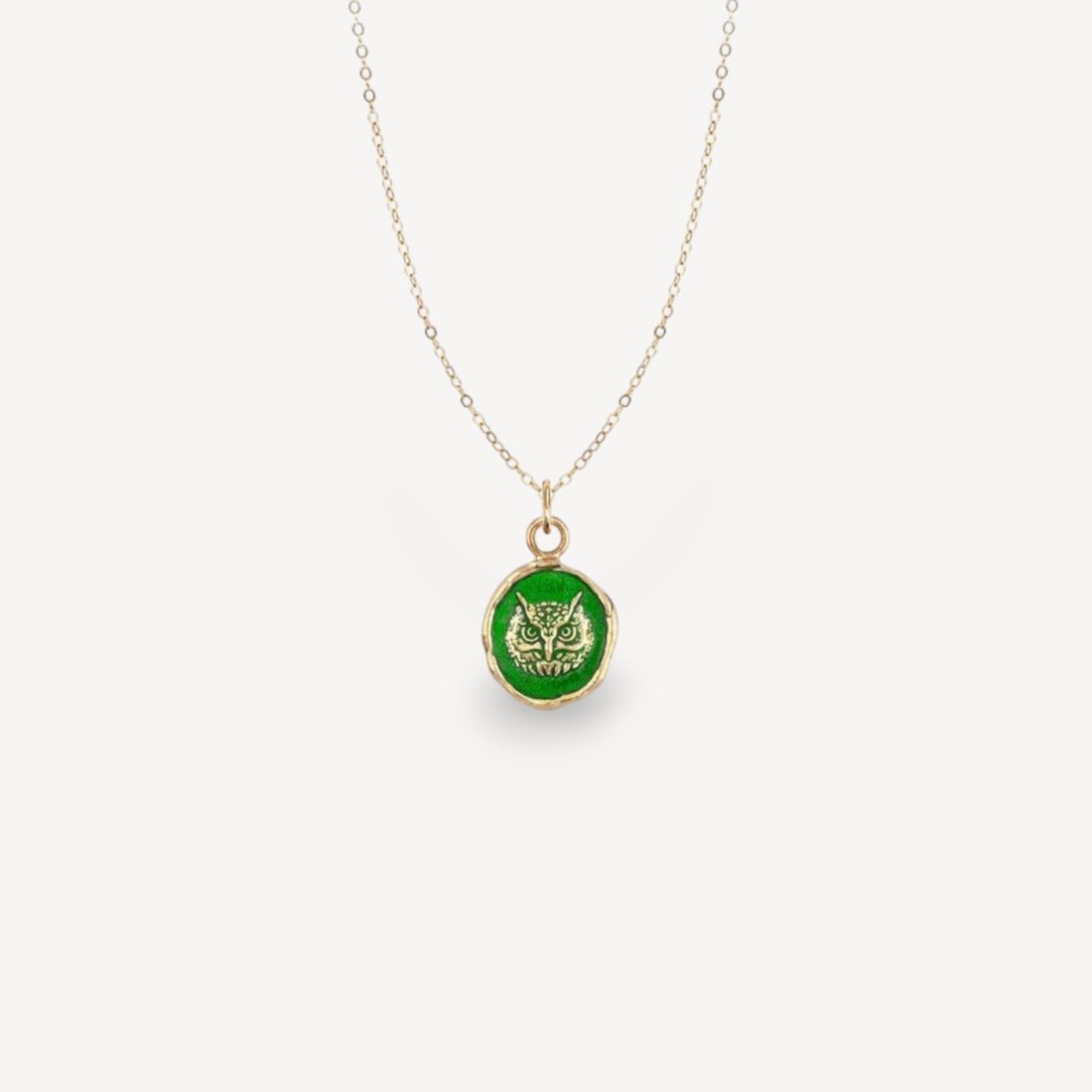 WITTY Talisman 14ct Yellow Gold Necklace with Green Ceramic Detail