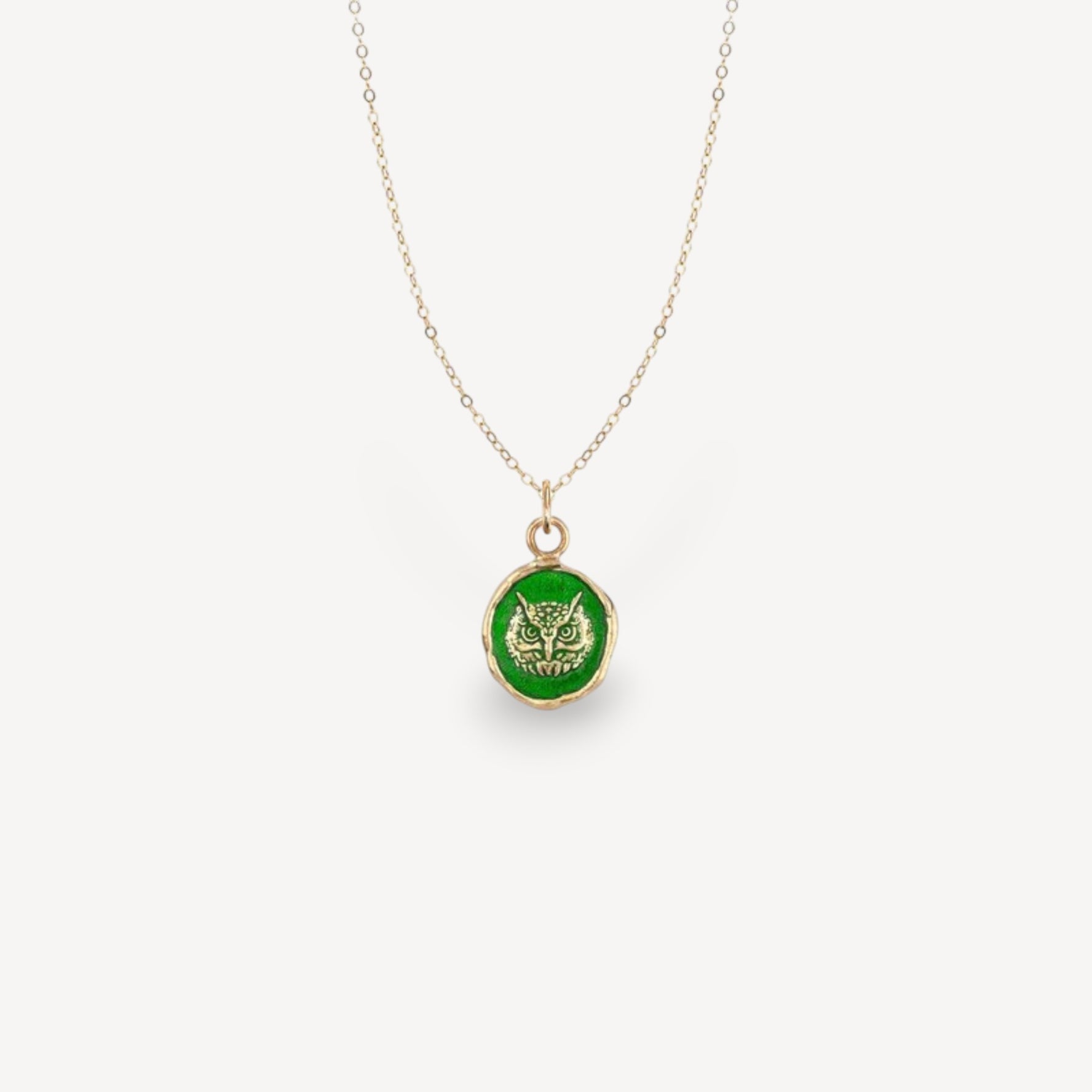 WITTY Talisman 14ct Yellow Gold Necklace with Green Ceramic Detail