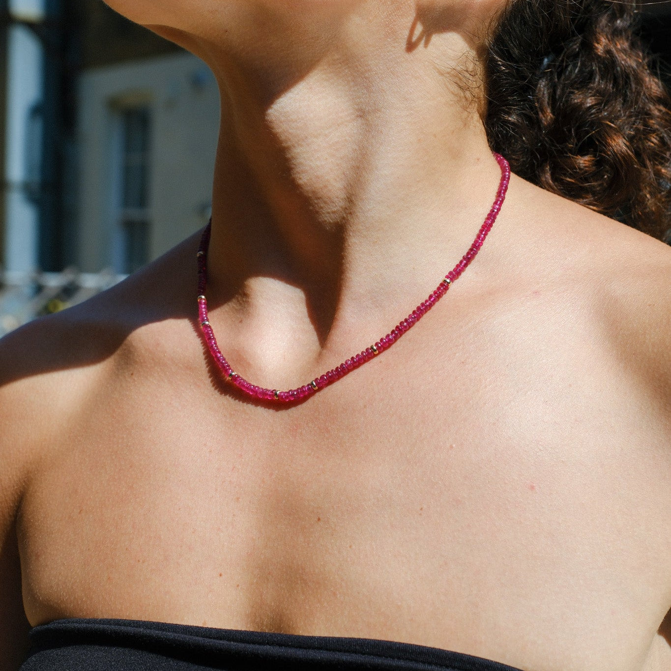 Ruby Necklace with Gold Beads
