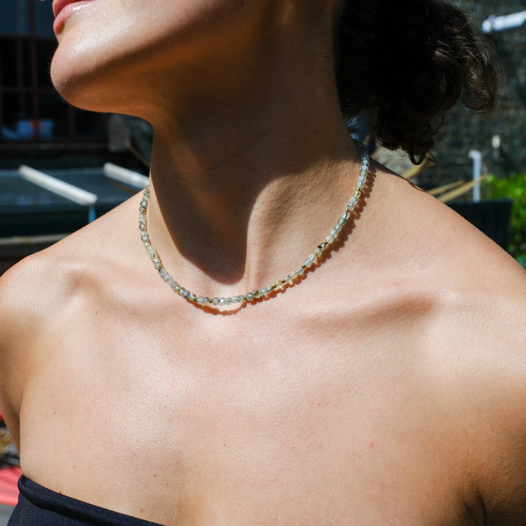 Prehnite Cube Bead Necklace