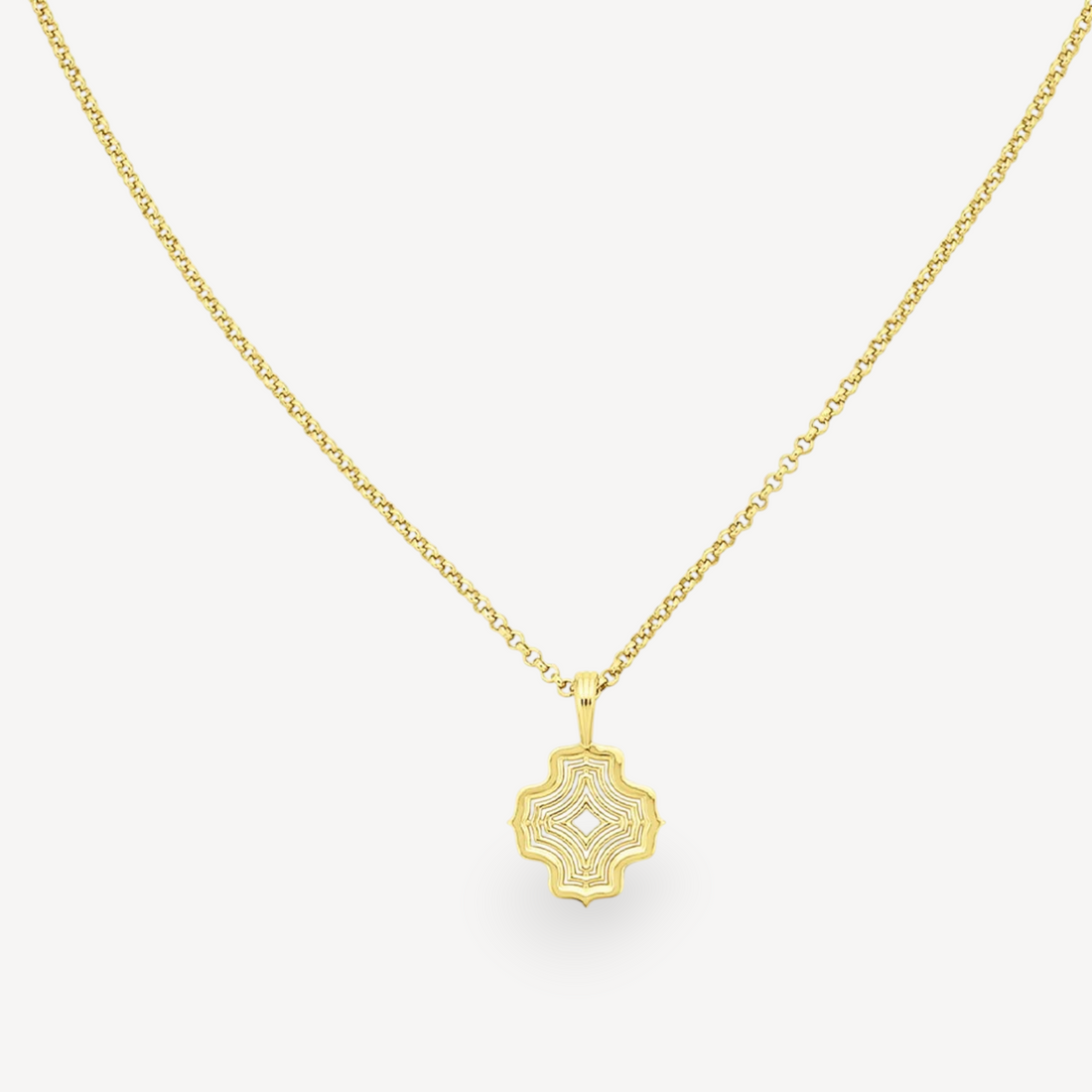 EC One ALMA necklace featuring a gold plated geometric pendant on a delicate matching chain