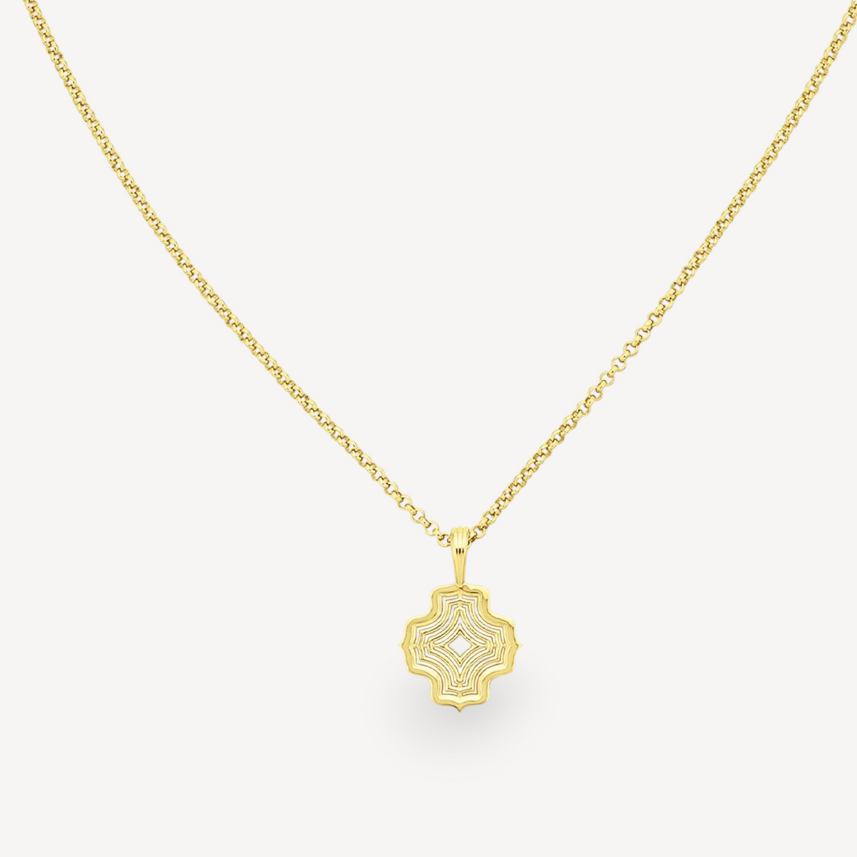 EC One ALMA necklace featuring a gold plated geometric pendant on a delicate matching chain