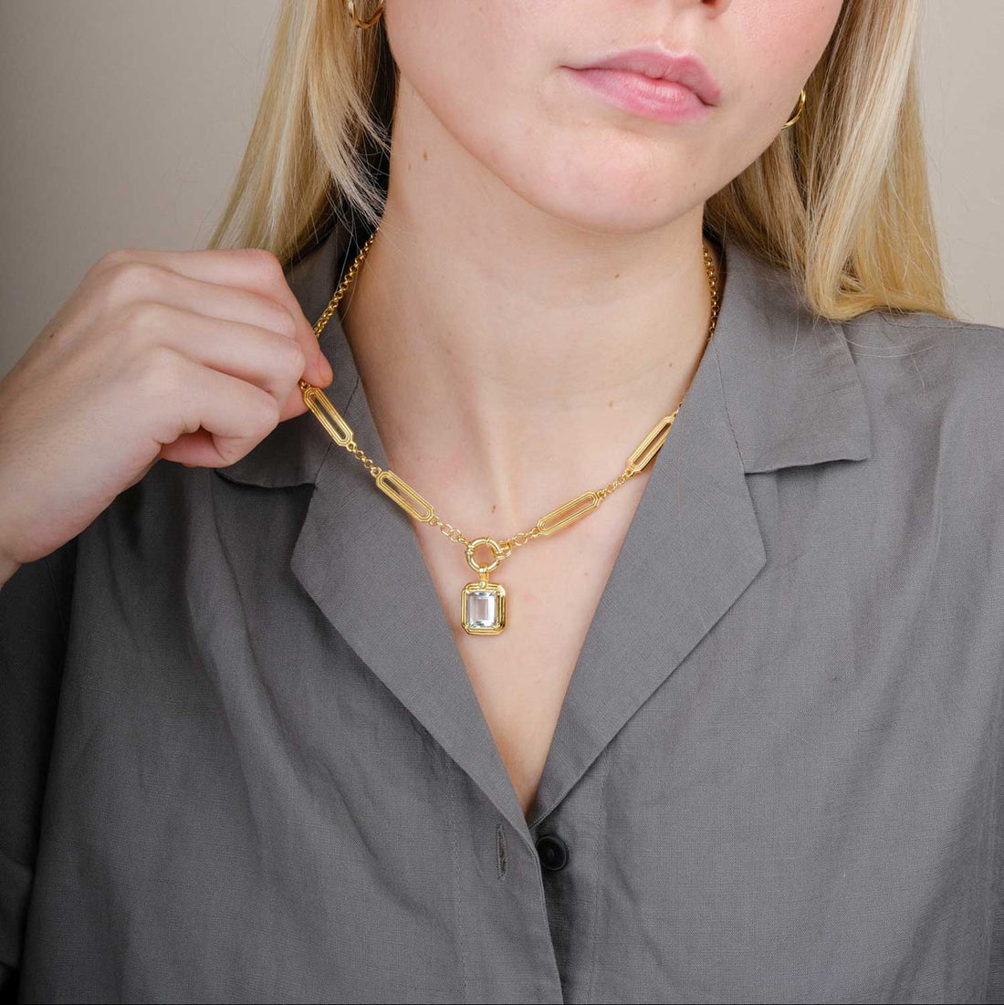 ELIZA Chain With THEA Green Amethyst Pendant Plated Plated  at ethical B Corp jeweller E.C.One London