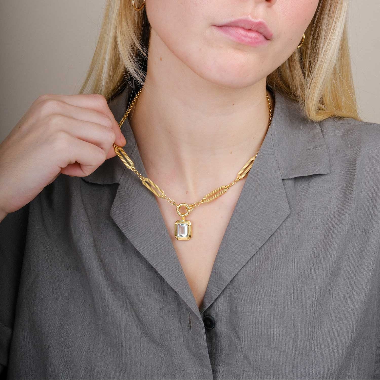 ELIZA Chain With THEA Green Amethyst Pendant Plated Plated  at ethical B Corp jeweller E.C.One London