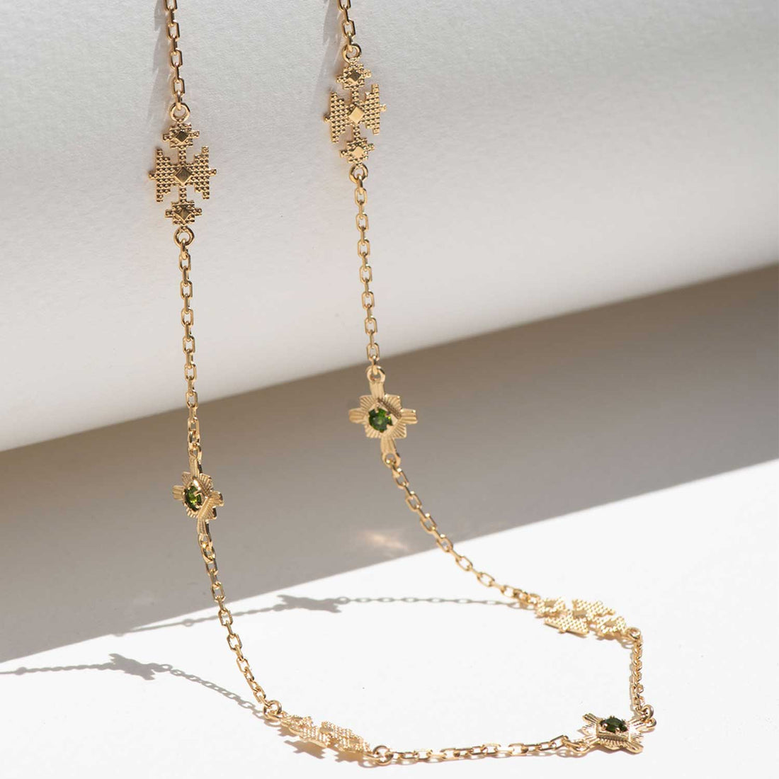 Zoe and Morgan at E.C. One London AYLLU Gold Plated Necklace with Chrome Diopside