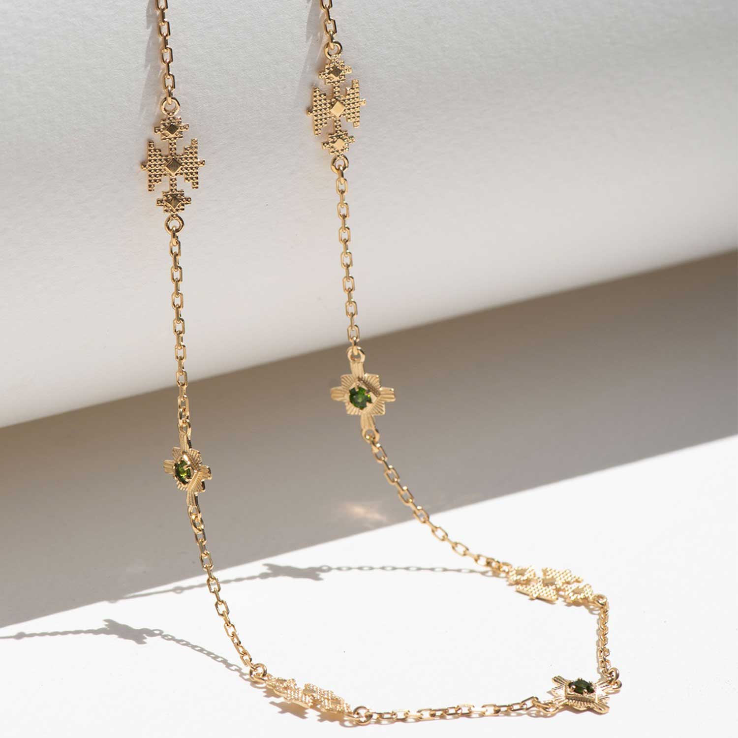 Zoe and Morgan at E.C. One London AYLLU Gold Plated Necklace with Chrome Diopside