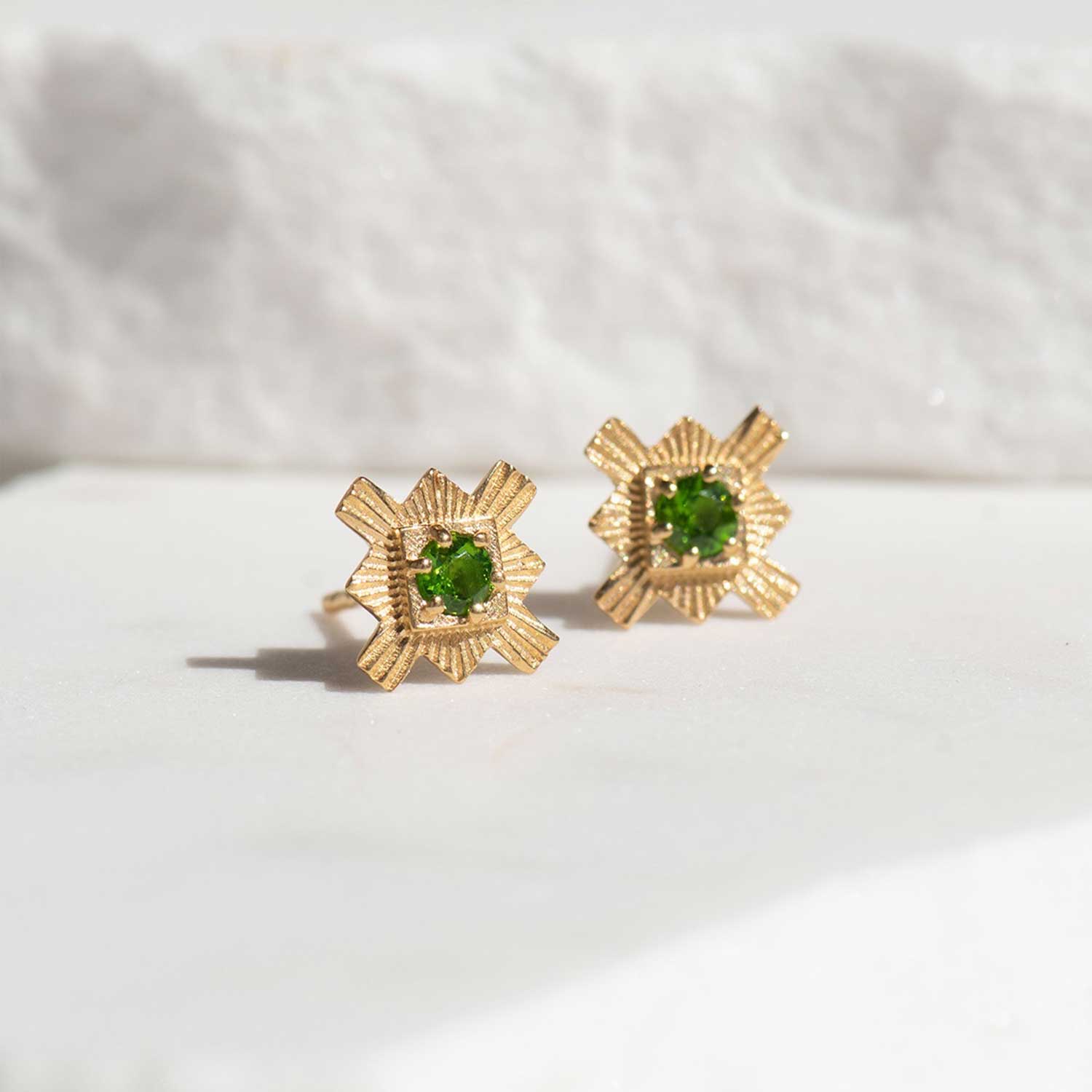 Zoe and Morgan at E.C. One London INKA Stud Earrings Gold Plated with Chrome Diopside