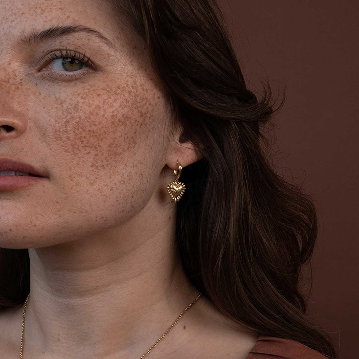 Mini Heart Ray Gold Plated Earrings  by Zoe & Morgan at B Corp certified Ethical jeweller E.C.One London