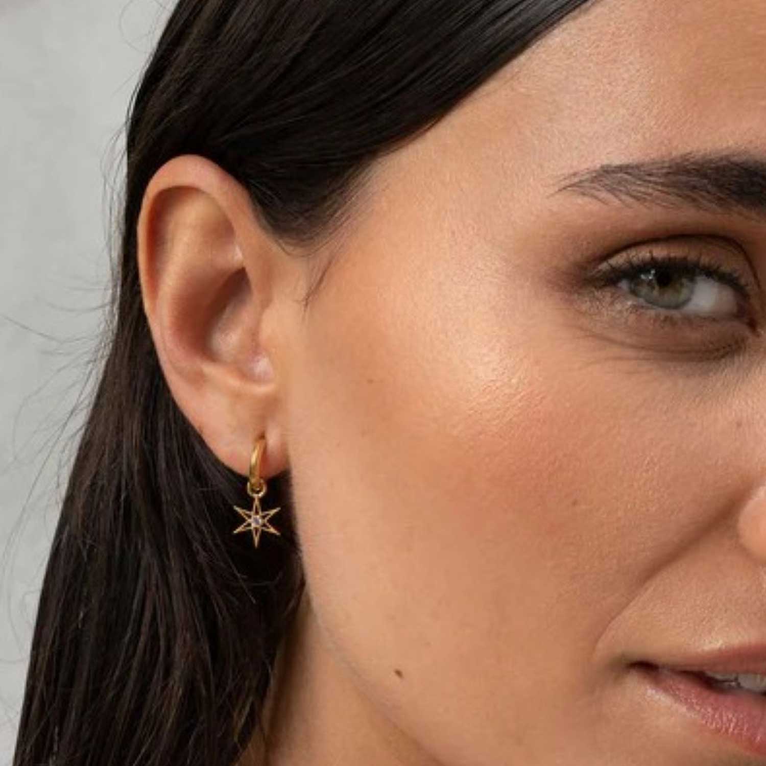 NO STAR LIKE THEE Hoop Earrings with White Zircon Gold Plated by Zoe & Morgan at B Corp certified Ethical jeweller E.C.One London