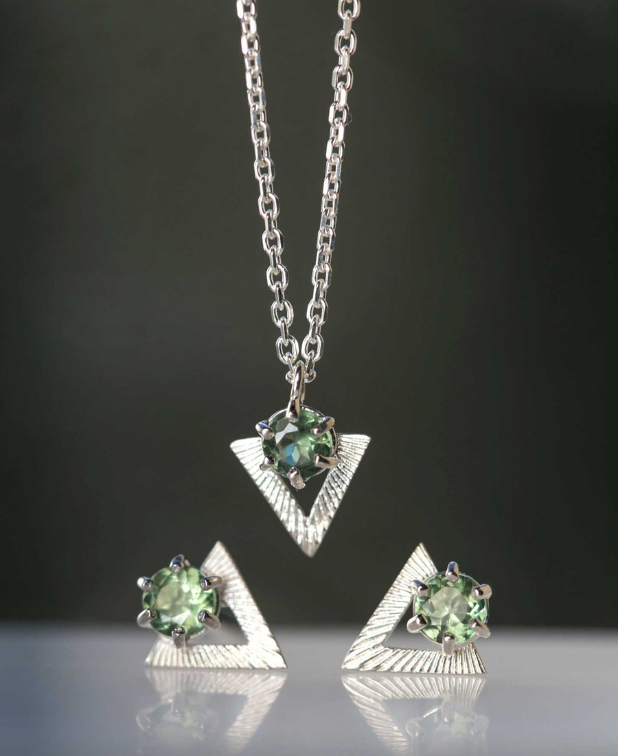 Zoe & Morgan Violet silver and apatite necklace and stud earrings at EC One London